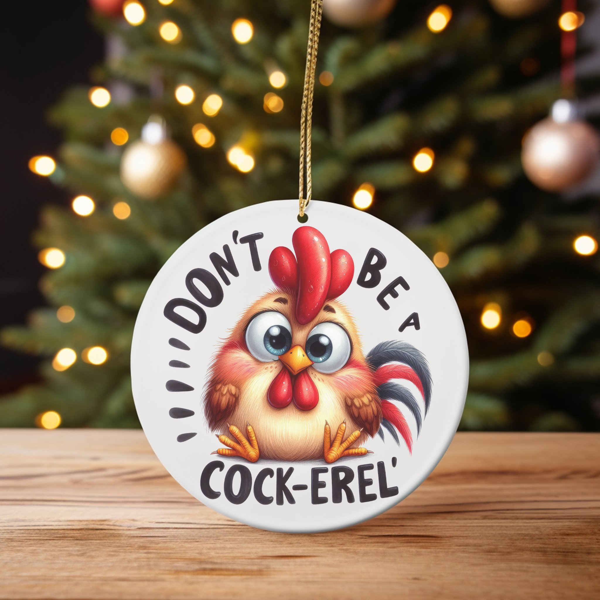 Don't Be a Cock-erel - Chicken Christmas Ornament product thumbnail image Don't Be a Cock-erel - Chicken Christmas Ornament product thumbnail image