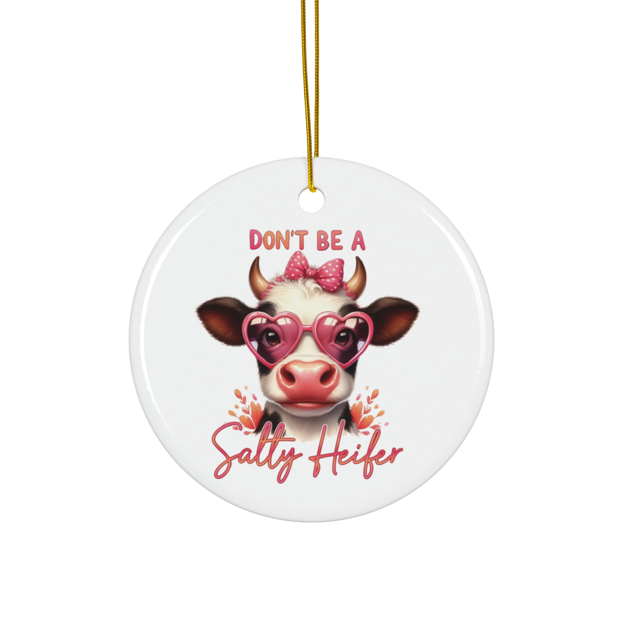 Don’t Be a Salty Heifer - Cute Cow with Pink Heart Glasses Christmas Ornament product thumbnail image