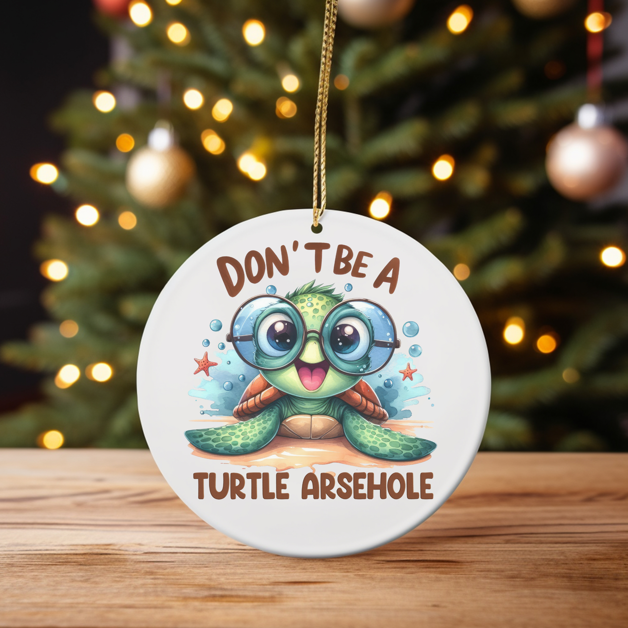 Don’t Be a Turtle Arsehole - Cute Cartoon Turtle Christmas Ornament  product thumbnail image