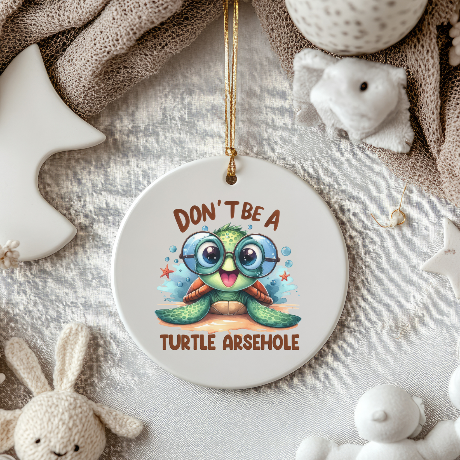 Don’t Be a Turtle Arsehole - Cute Cartoon Turtle Christmas Ornament  product thumbnail image