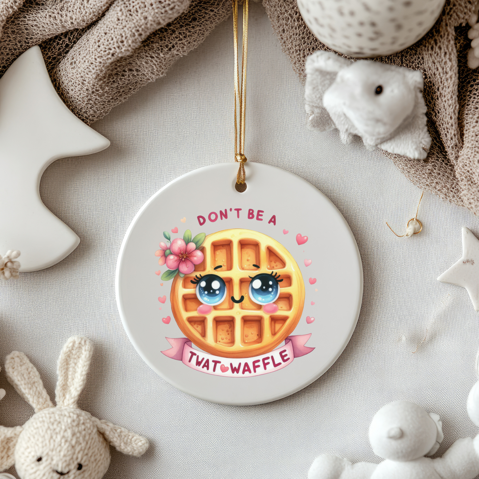 Don’t Be a Twatwaffle - Girly Cartoon Waffle Christmas Ornament product thumbnail image