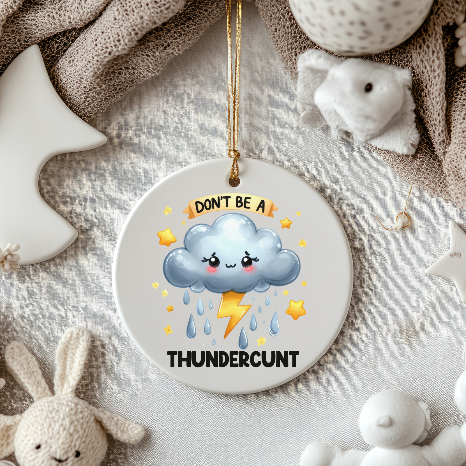 Don’t Be a Thundercunt - Cartoon Thundercloud Christmas Ornament  product thumbnail image