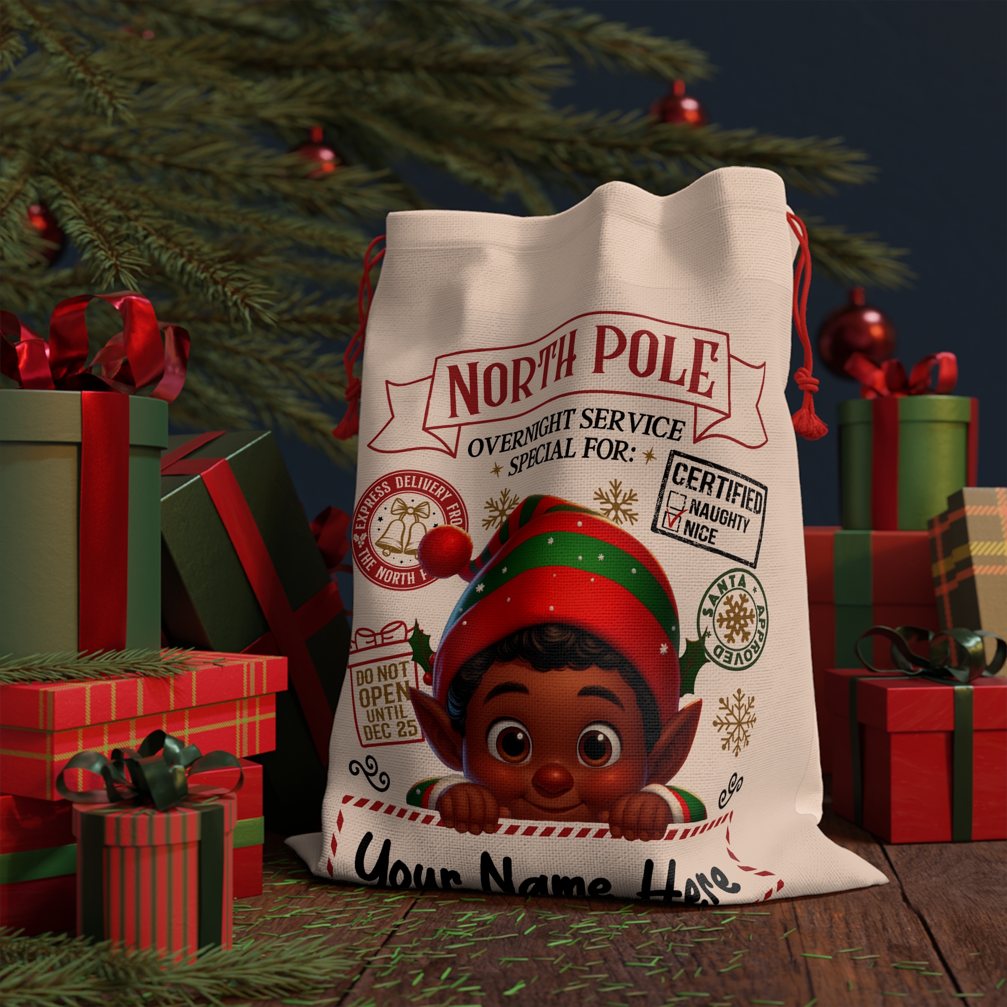 Personalized Santa Sack – North Pole Express Delivery Bag for Christmas Gifts - Boy Elf 1 product thumbnail image Personalized Santa Sack – North Pole Express Delivery Bag for Christmas Gifts - Boy Elf 1 product thumbnail image