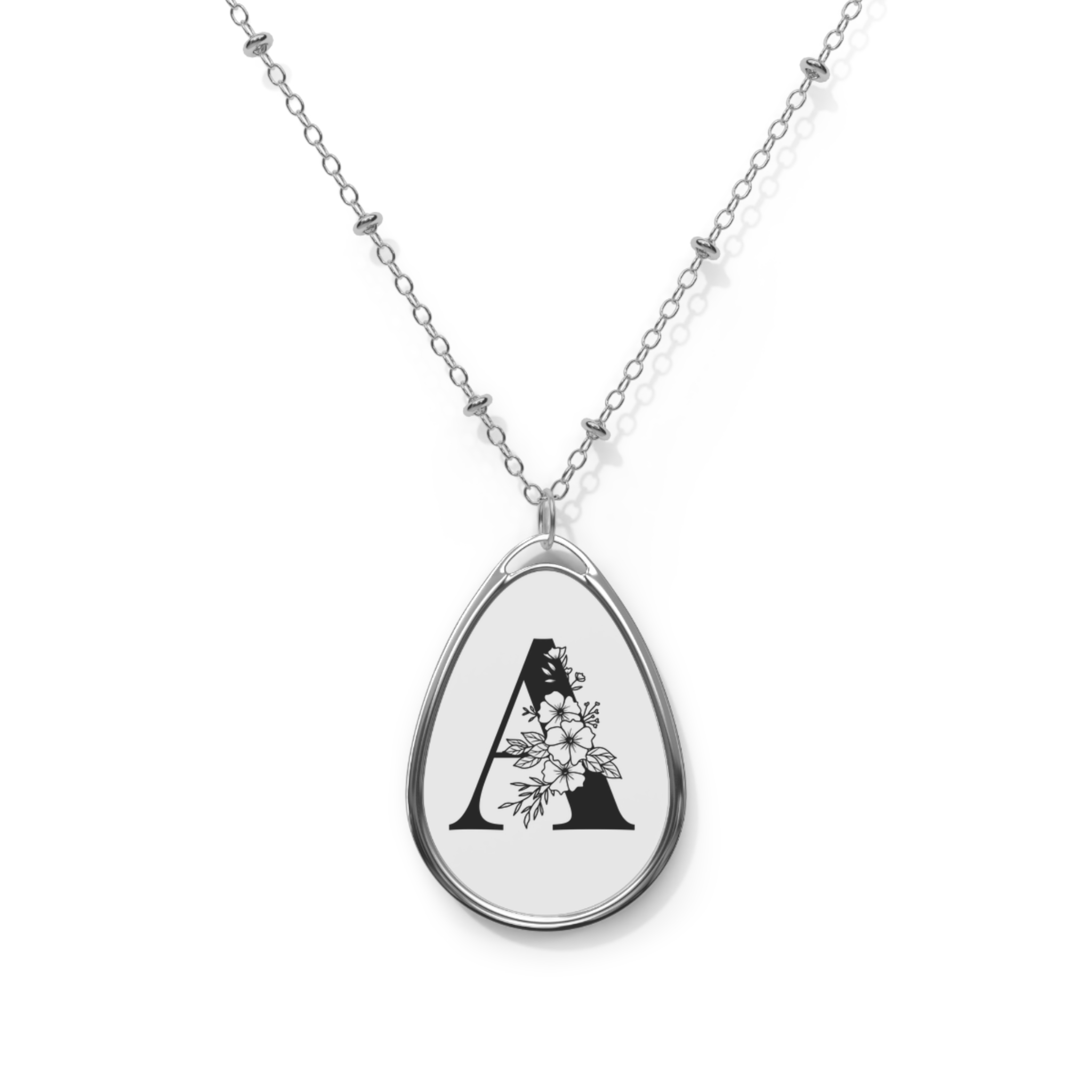 Personalized Initial Oval Necklace, Custom Floral Pendant, Elegant Gift for Her, Birthdays, Anniversaries, Mother’s Day, Custom Jewelry product thumbnail image