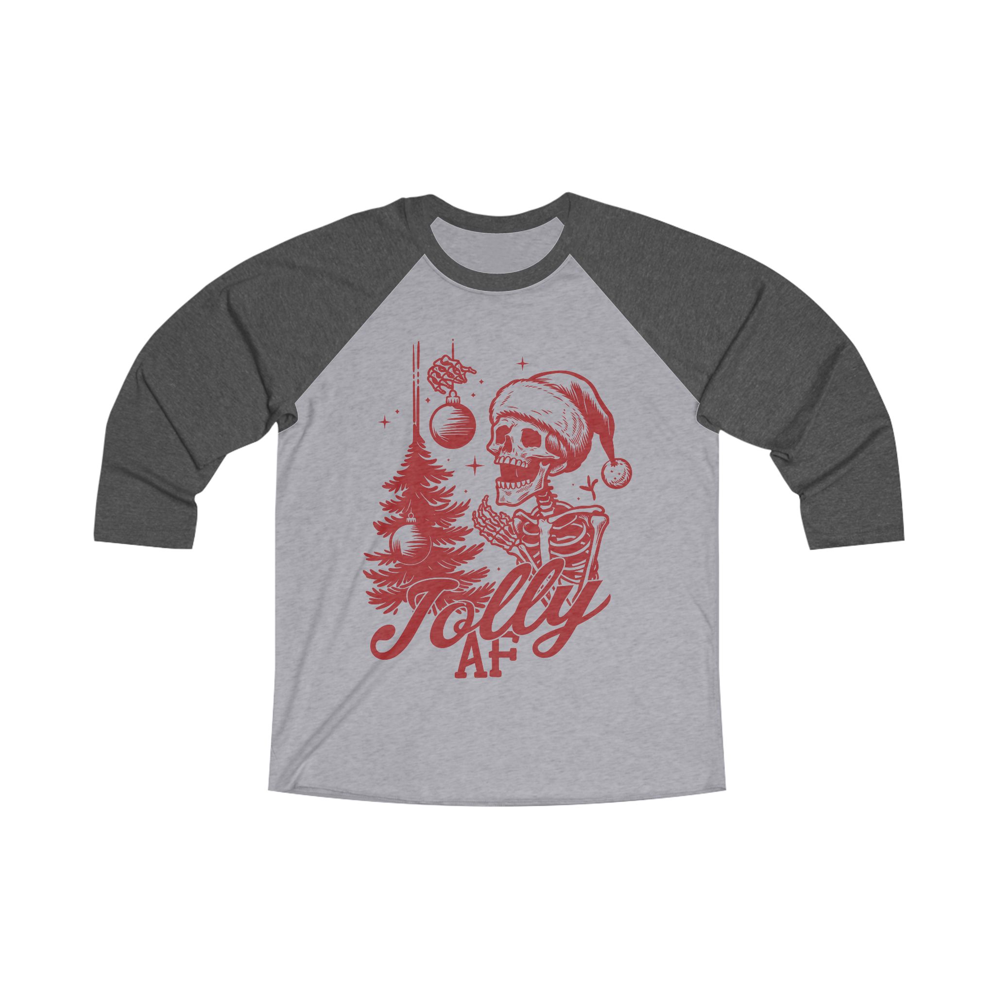 "Jolly AF" Skeleton Decorating Christmas Tree Tee – Funny Holiday Shirt product thumbnail image