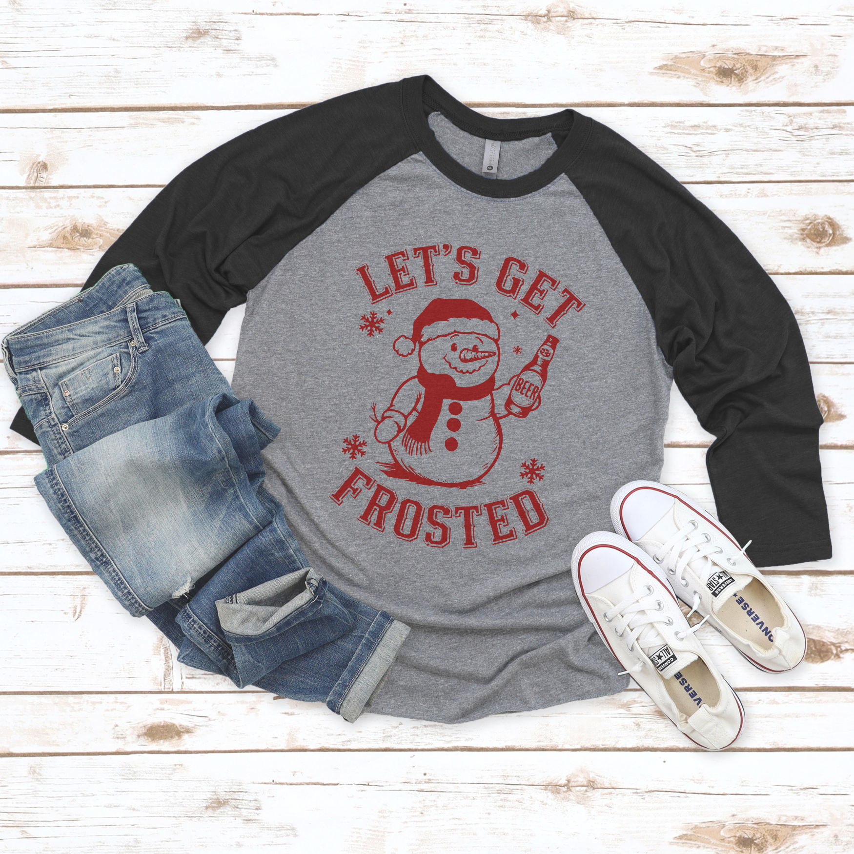 "Let's Get Frosted" Snowman Beer Tee – Funny Holiday Drinking Shirt product thumbnail image