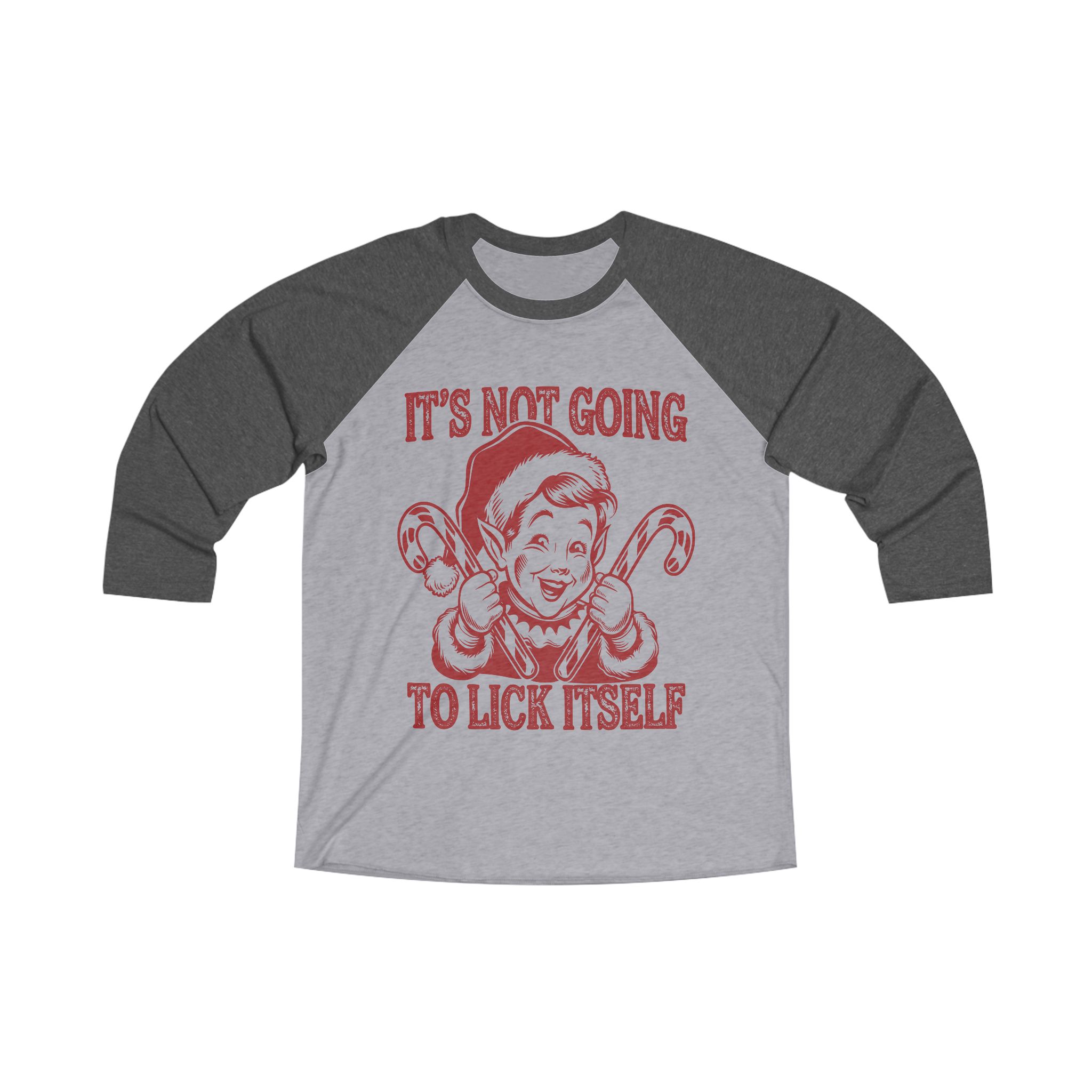 Festive Baseball Tee - "It's Not Going to Lick Itself" Elf Design - Perfect Holiday Humor product thumbnail image Festive Baseball Tee - "It's Not Going to Lick Itself" Elf Design - Perfect Holiday Humor product thumbnail image