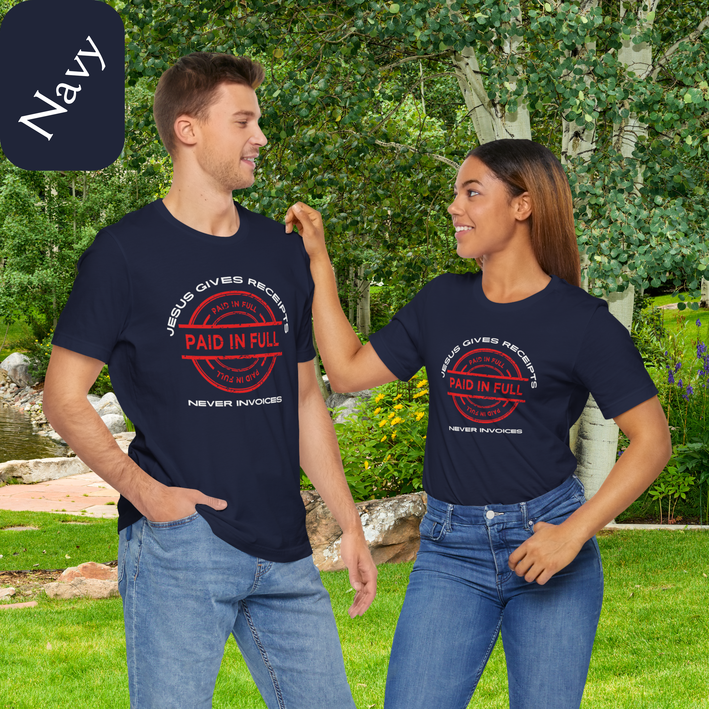 "Jesus Gives Receipts - Never Invoices" Christian T-Shirt, "Paid-in-Full" Graphic Streetwear, Faith-Based Gift product thumbnail image "Jesus Gives Receipts - Never Invoices" Christian T-Shirt, "Paid-in-Full" Graphic Streetwear, Faith-Based Gift product thumbnail image