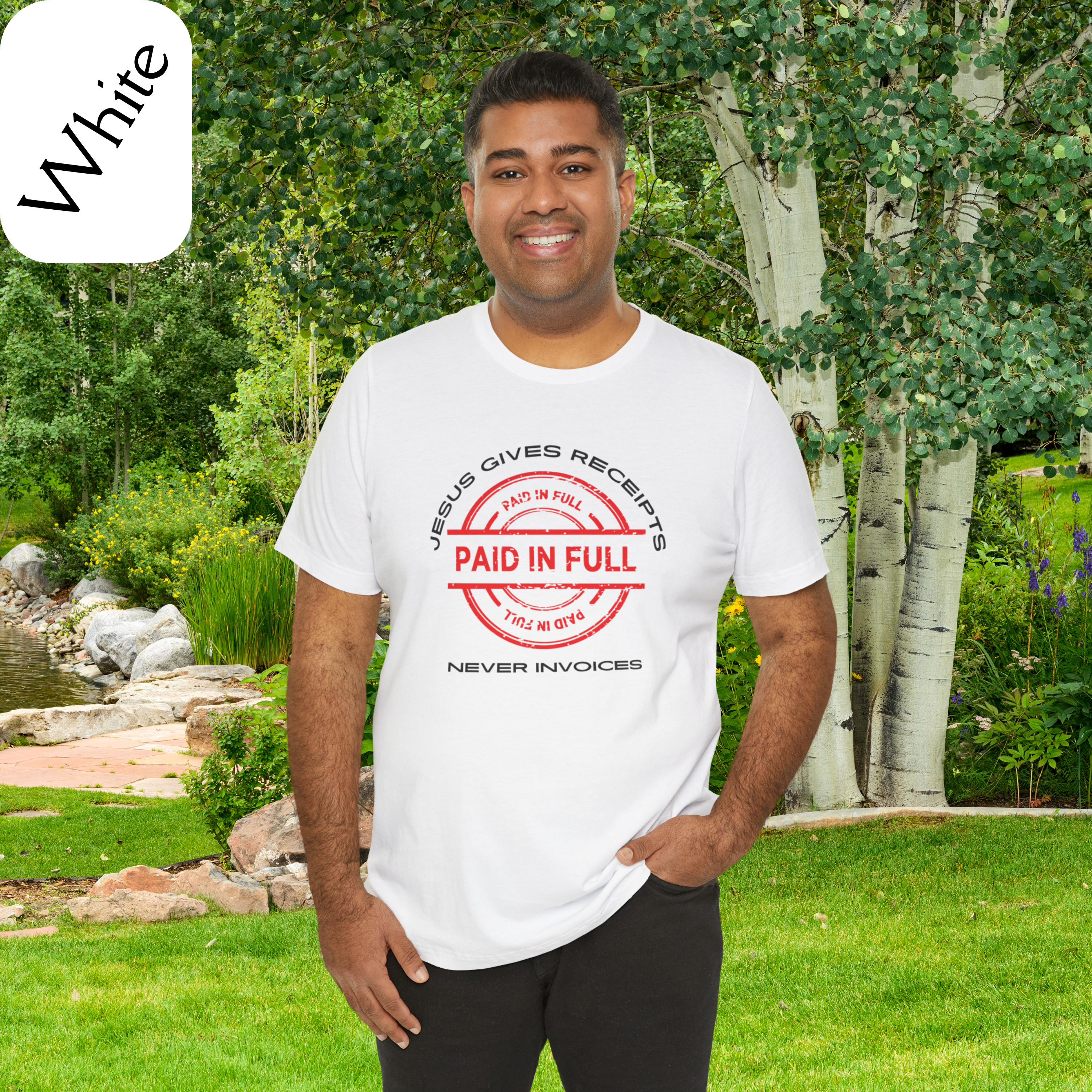 "Jesus Gives Receipts - Never Invoices" Christian T-Shirt, "Paid-in-Full" Graphic Streetwear, Faith-Based Gift product thumbnail image "Jesus Gives Receipts - Never Invoices" Christian T-Shirt, "Paid-in-Full" Graphic Streetwear, Faith-Based Gift product thumbnail image