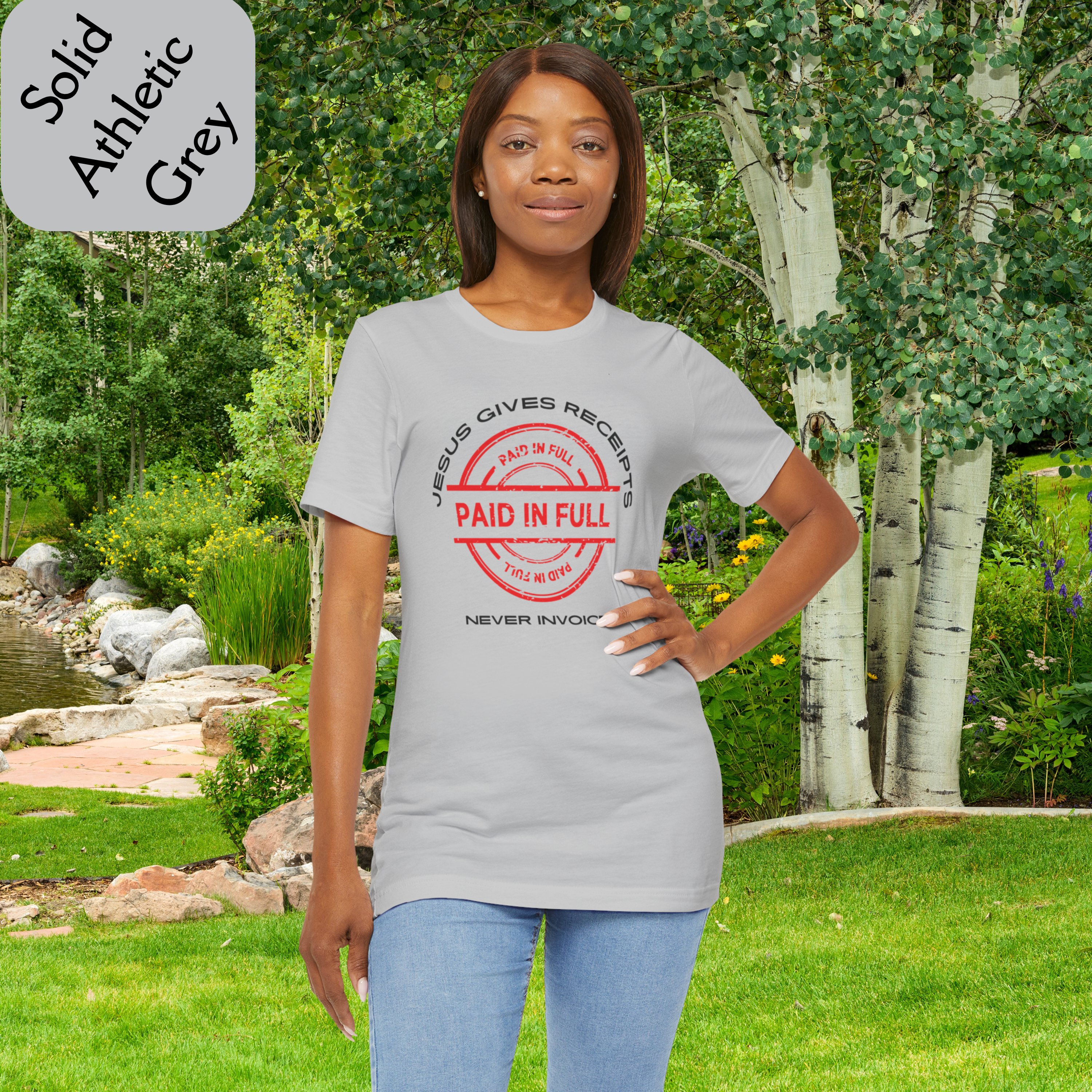 "Jesus Gives Receipts - Never Invoices" Christian T-Shirt, "Paid-in-Full" Graphic Streetwear, Faith-Based Gift product thumbnail image "Jesus Gives Receipts - Never Invoices" Christian T-Shirt, "Paid-in-Full" Graphic Streetwear, Faith-Based Gift product thumbnail image