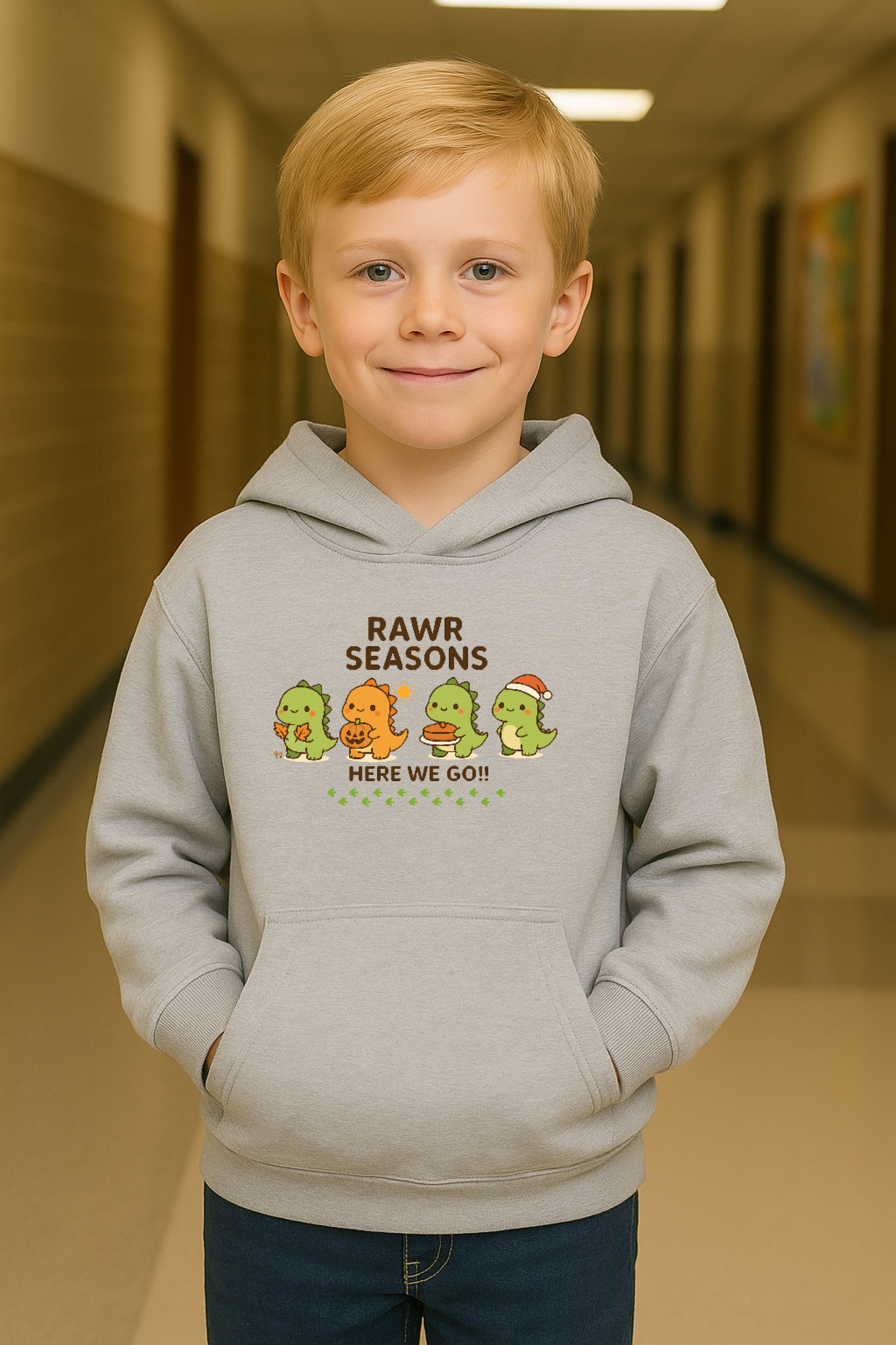 Cute season Dinosaur Hoodie for Kids product thumbnail image Cute season Dinosaur Hoodie for Kids product thumbnail image