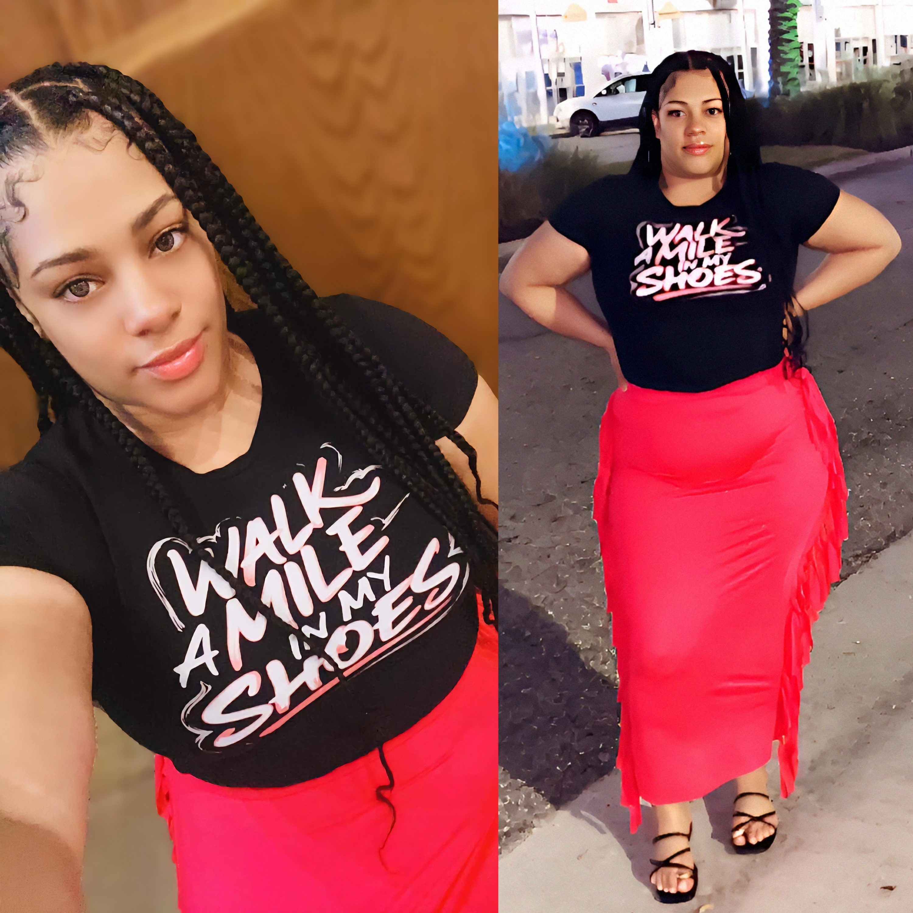 Women's "Walk A Mile In My Shoes" White/Rose/Black/Particle Grey Softstyle Tee