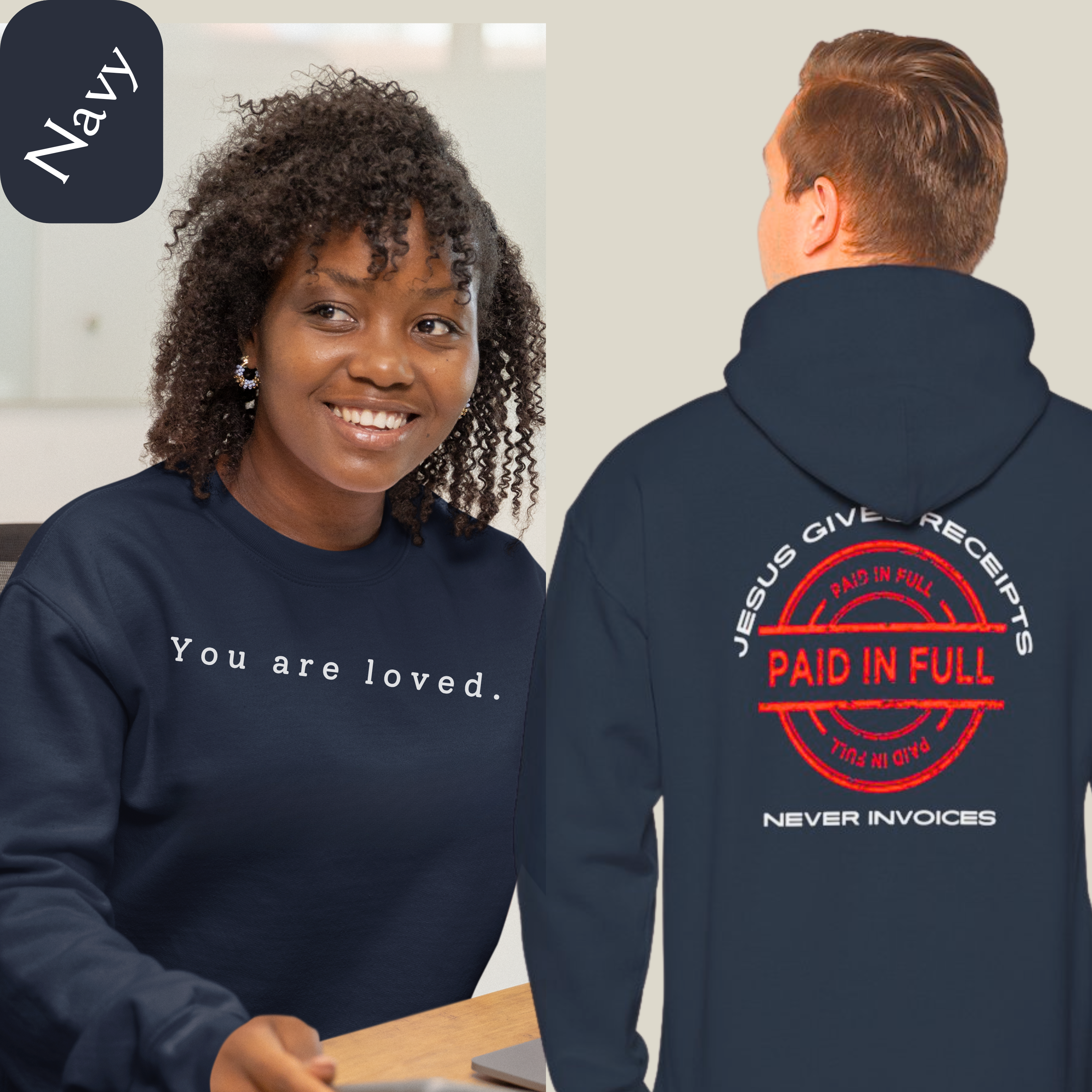 "You are loved. - Jesus Gives Receipts - Never Invoices" Christian Hoodie, "Paid-in-Full" Christian Graphic Streetwear - Gildan 18500 ™ Unisex Pullover Hooded Sweatshirt product thumbnail image "You are loved. - Jesus Gives Receipts - Never Invoices" Christian Hoodie, "Paid-in-Full" Christian Graphic Streetwear - Gildan 18500 ™ Unisex Pullover Hooded Sweatshirt product thumbnail image