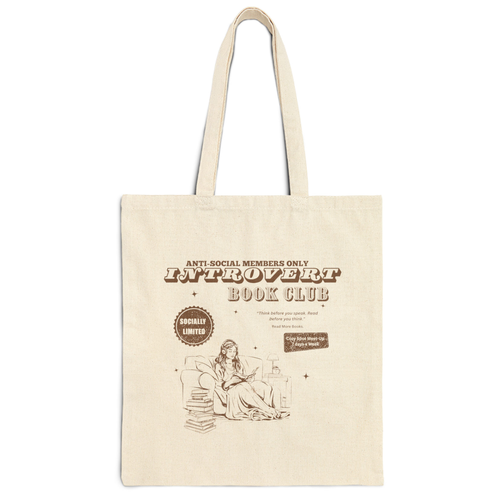 Introvert Book Club Cotton Canvas Tote Bag product thumbnail image Introvert Book Club Cotton Canvas Tote Bag product thumbnail image
