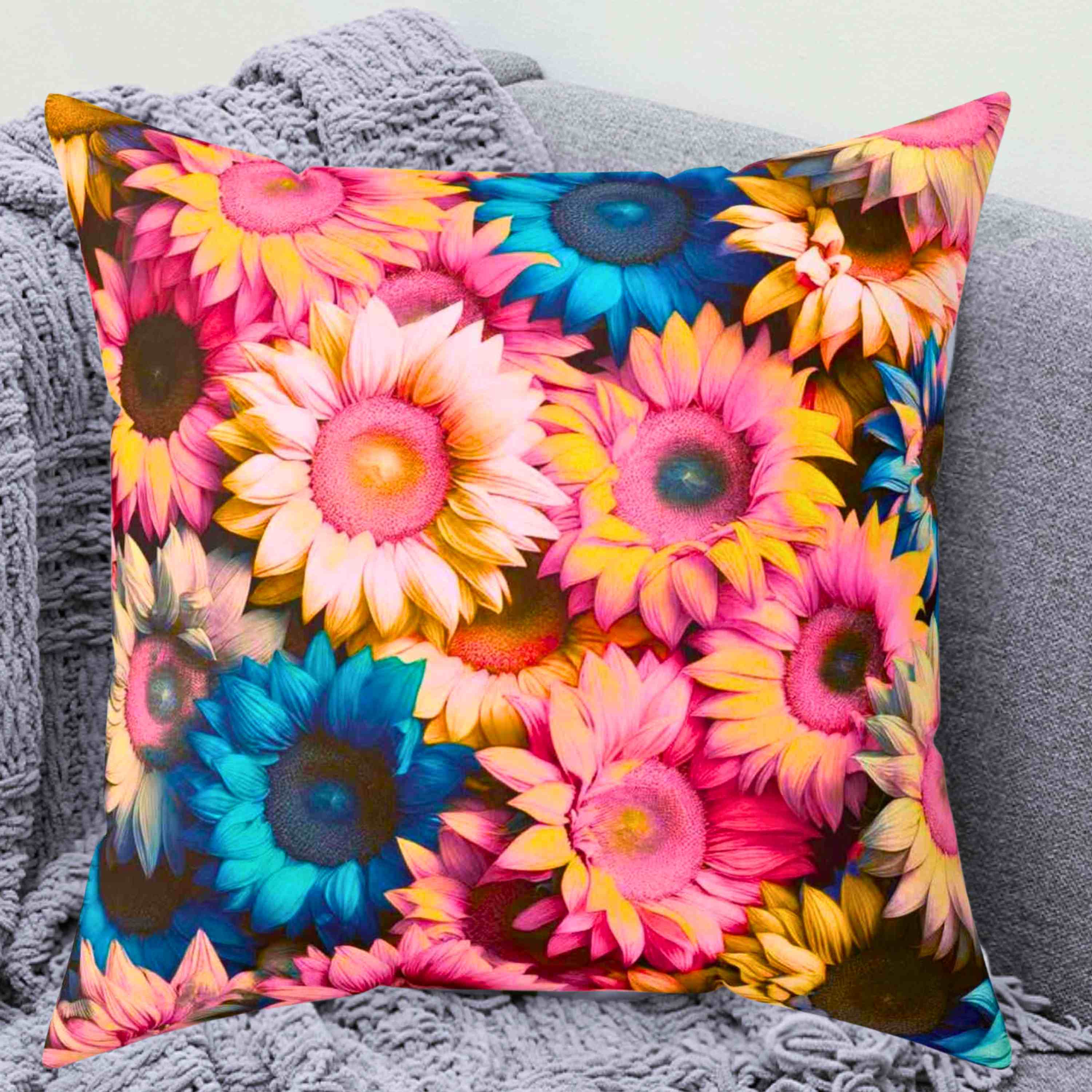 Sunflower Accent Pillow – Multi-Color Floral Cushion, Double-Sided Decorative Pillow Cover for Modern Living Room, Sofa or Bedroom Décor" - Cozy Home Decor, Gift for Her, Couch Cushion, Boho Style, Vibrant Colors