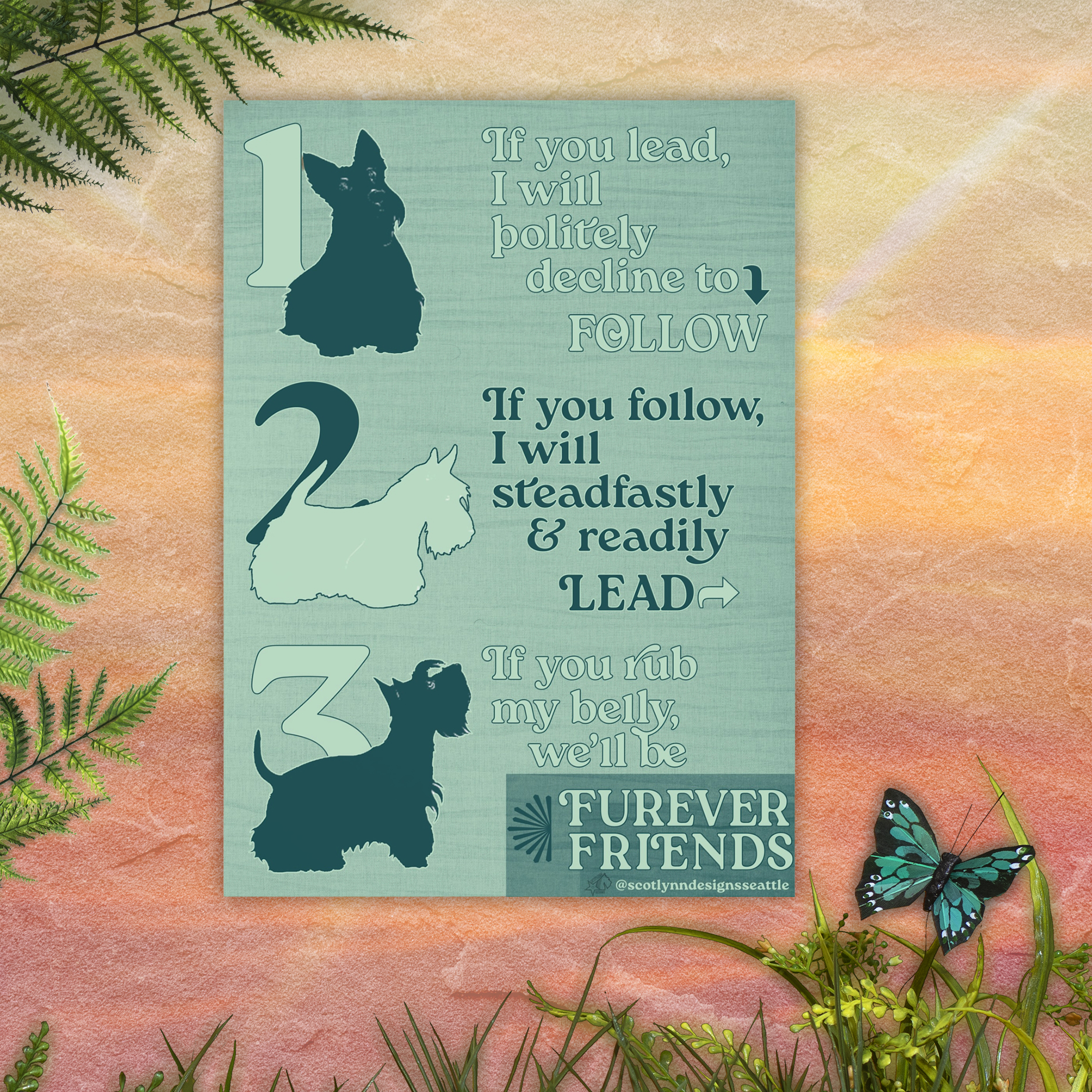 FurEver Friends Satin Poster - Scottie Dog Humor Wall Art - 11"x14" product thumbnail image
