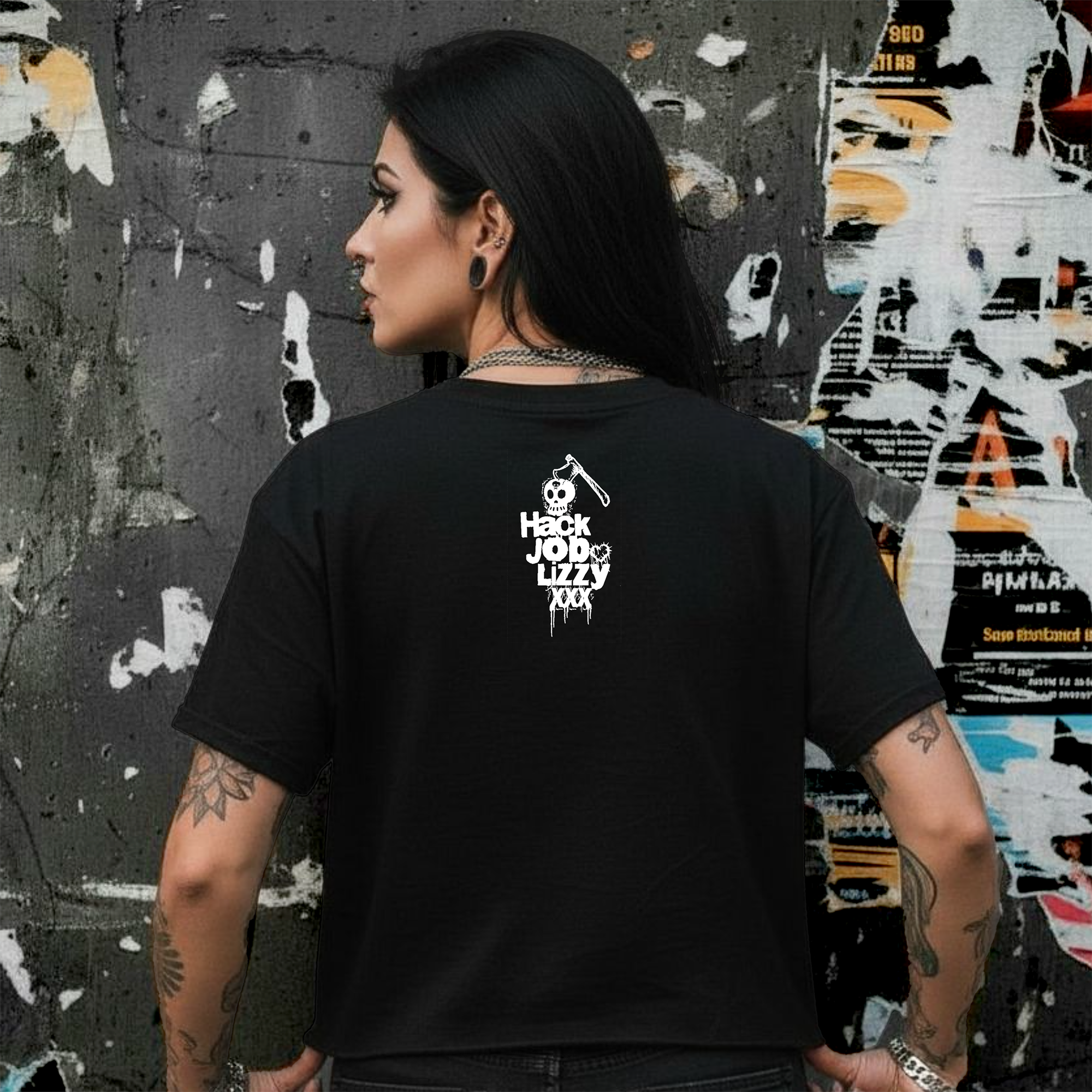 Women’s Poly Cotton Crop | Hack Job Lizzy Signature | Punk Goth Halloween Shirt product thumbnail image Women’s Poly Cotton Crop | Hack Job Lizzy Signature | Punk Goth Halloween Shirt product thumbnail image