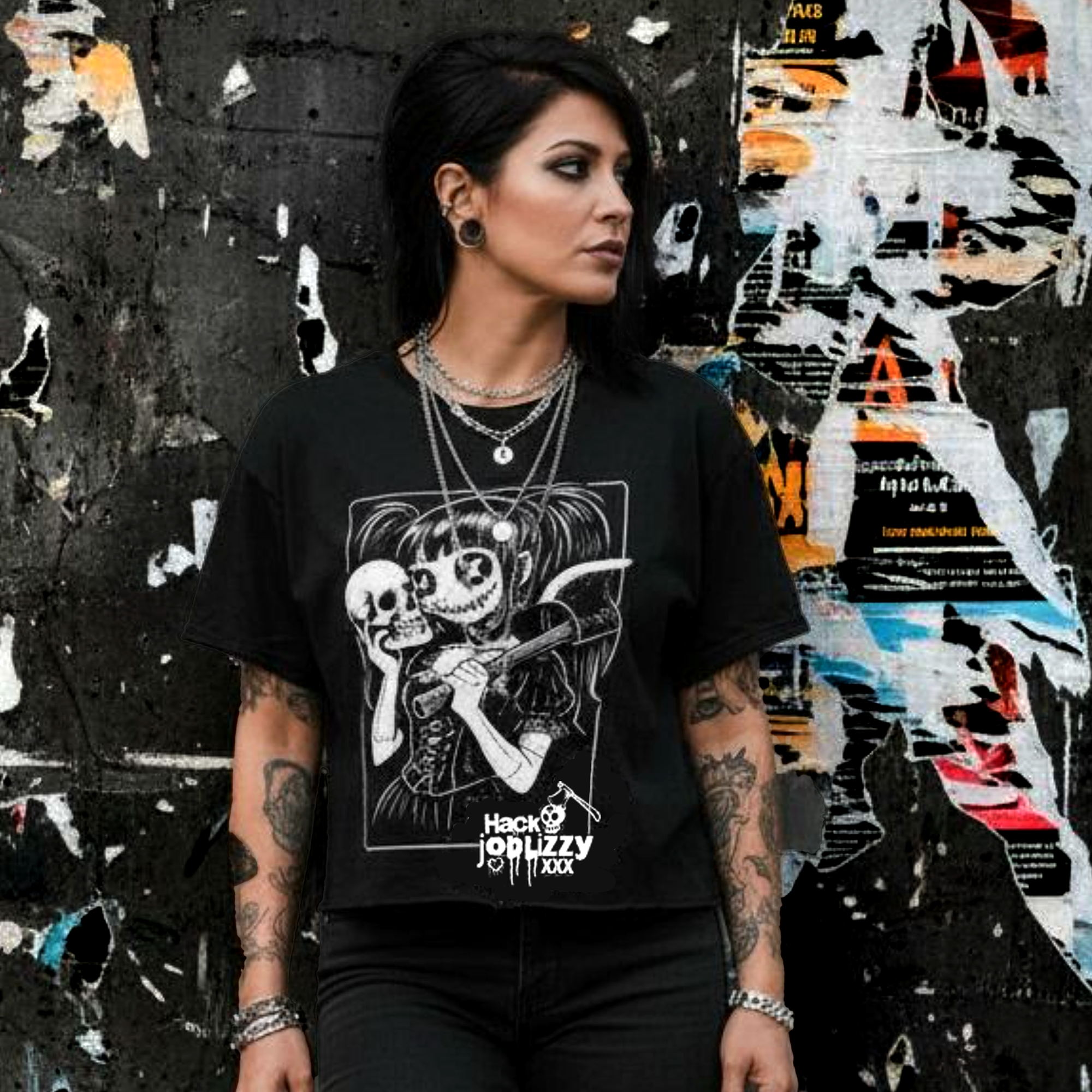 Women’s Poly Cotton Crop | Hack Job Lizzy Signature | Punk Goth Halloween Shirt product thumbnail image Women’s Poly Cotton Crop | Hack Job Lizzy Signature | Punk Goth Halloween Shirt product thumbnail image