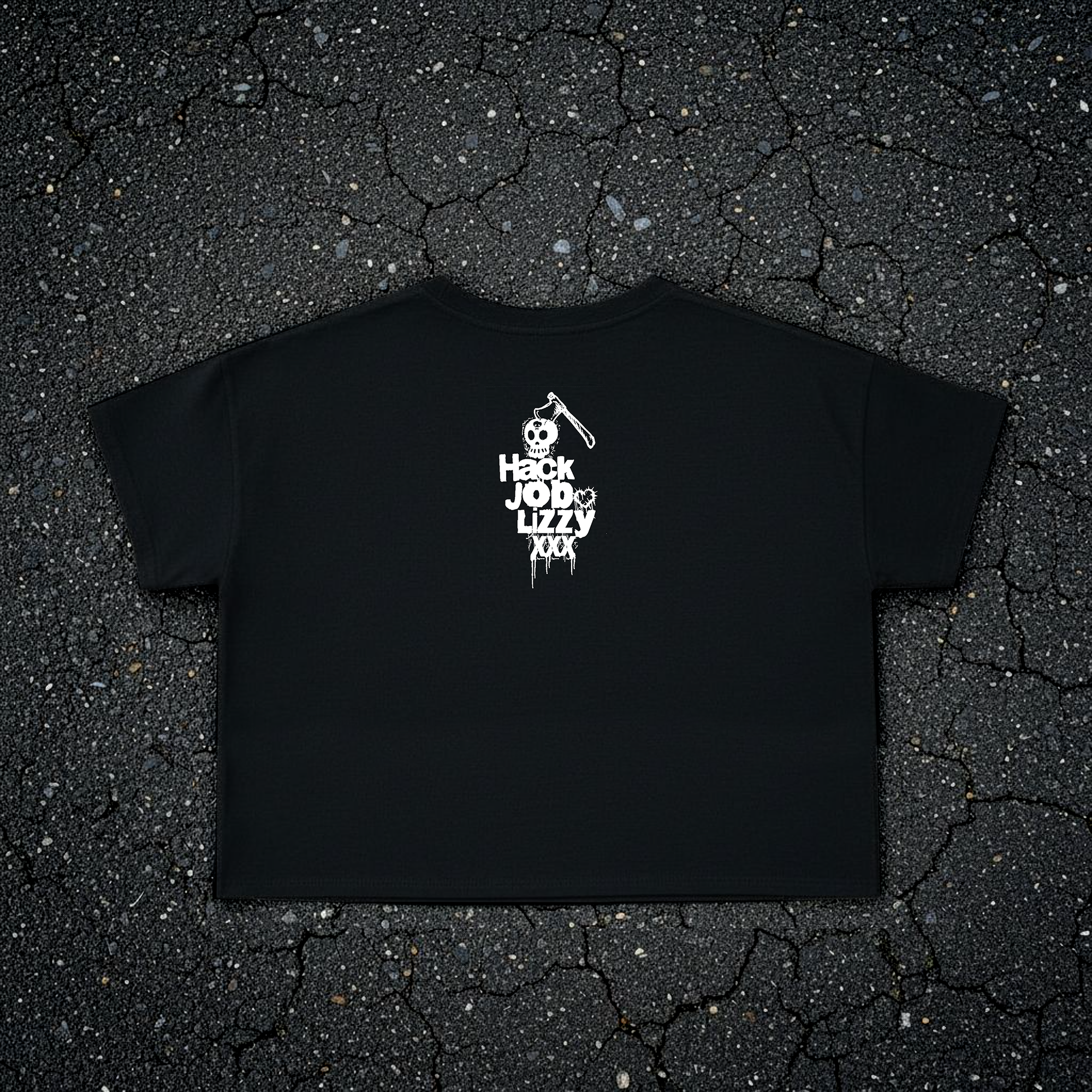 Women’s Poly Cotton Crop | Hack Job Lizzy Signature | Punk Goth Halloween Shirt product thumbnail image Women’s Poly Cotton Crop | Hack Job Lizzy Signature | Punk Goth Halloween Shirt product thumbnail image