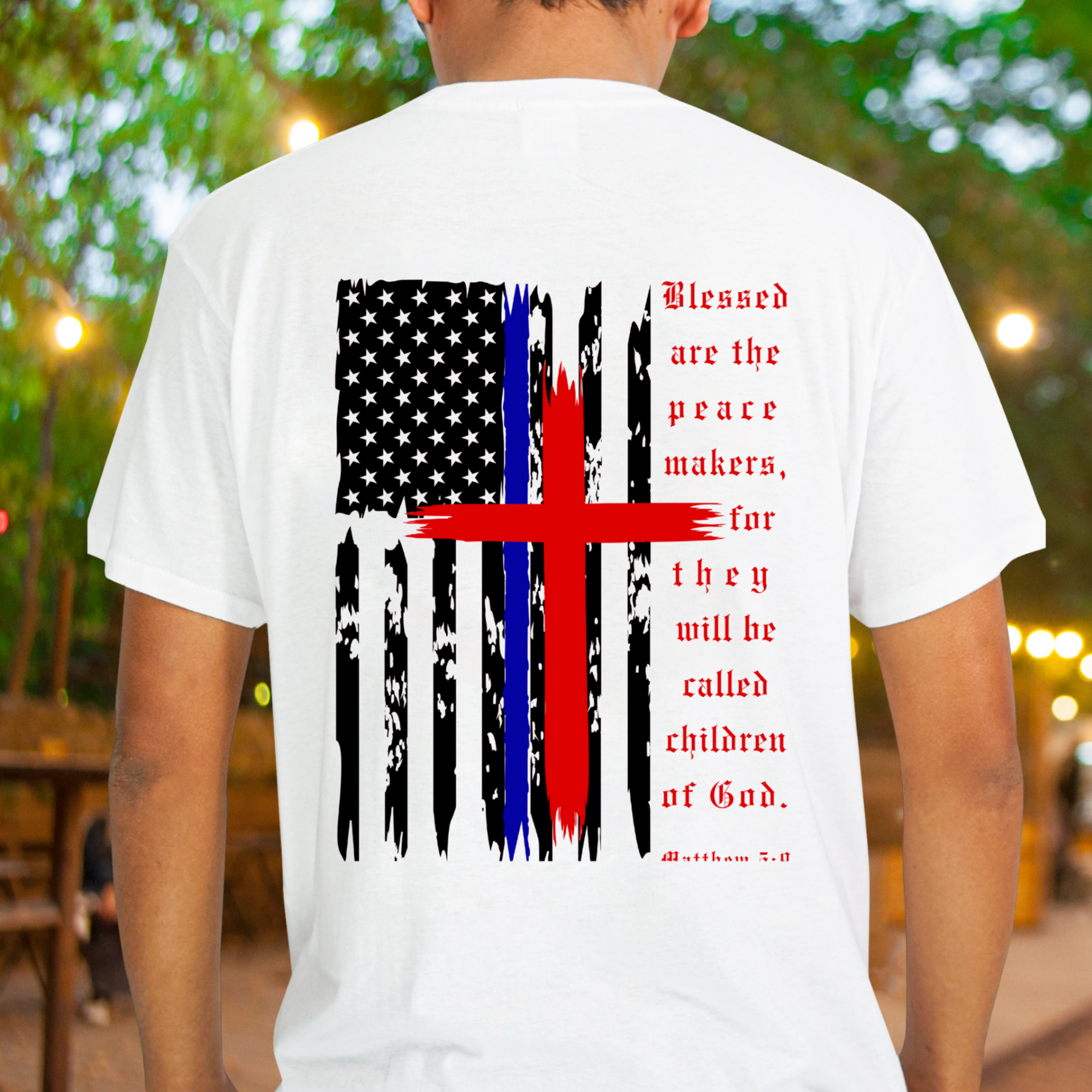 Peacemakers - Crew Neck Unisex T-Shirt featuring Matthew 5:9 Peacemakers - Crew Neck Unisex T-Shirt featuring Matthew 5:9