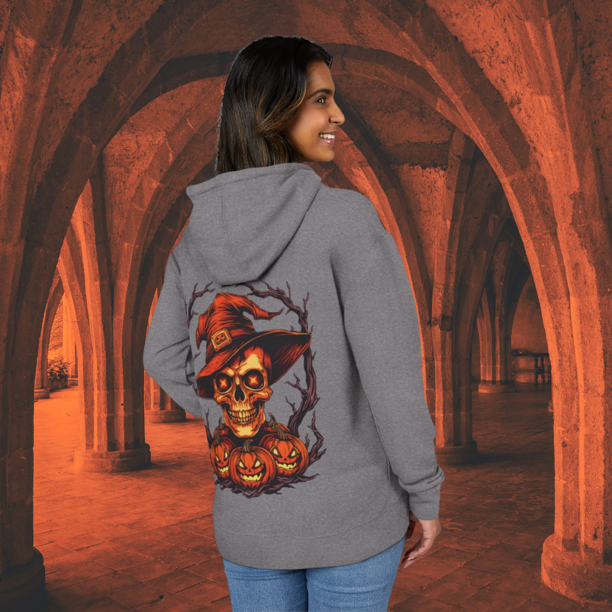Halloween Skull Pumpkin Hoodie Unisex Fall Sweatshirt Spooky Seasonal Apparel product thumbnail image Halloween Skull Pumpkin Hoodie Unisex Fall Sweatshirt Spooky Seasonal Apparel product thumbnail image