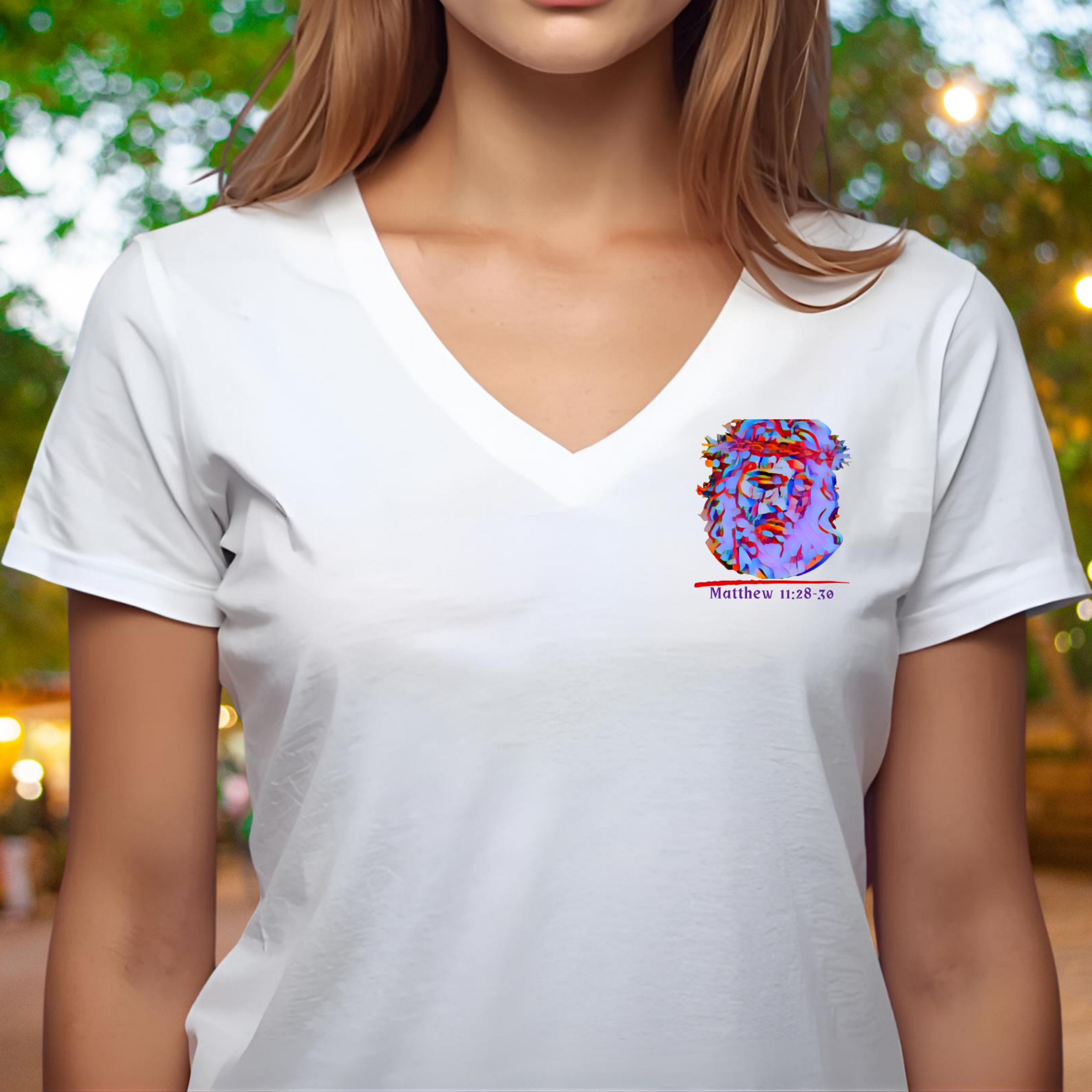 Come to Me - V-Neck Unisex T- Shirt featuring Matthew 11:28-30 Come to Me - V-Neck Unisex T- Shirt featuring Matthew 11:28-30