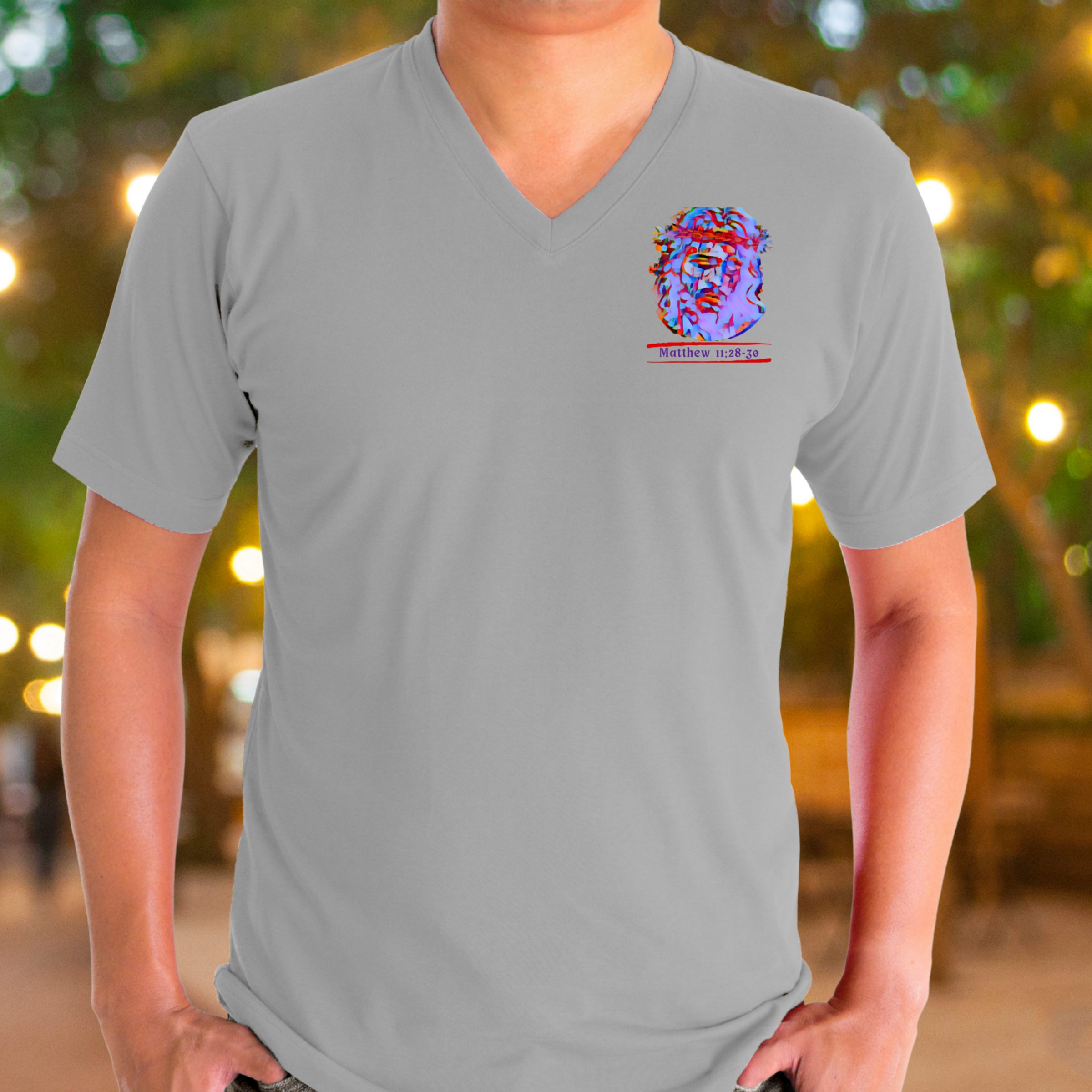 Come to Me - V-Neck Unisex T- Shirt featuring Matthew 11:28-30 product thumbnail image Come to Me - V-Neck Unisex T- Shirt featuring Matthew 11:28-30 product thumbnail image