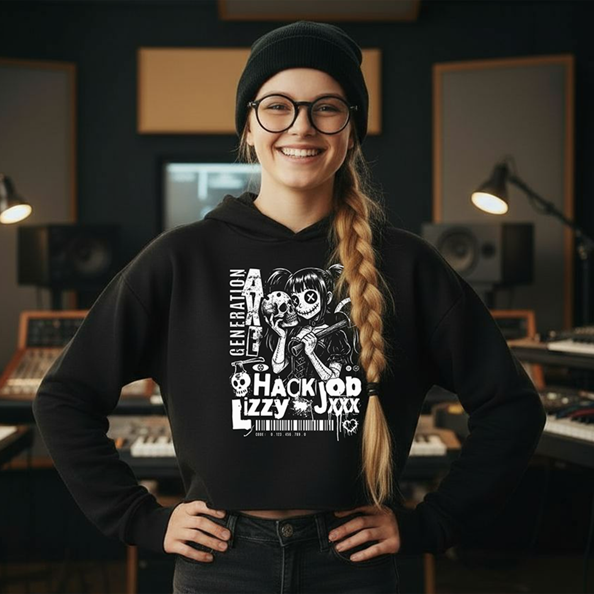 Women’s Crop Hoodie | Generation Axe | Hack Job Lizzy | Punk Goth Grunge Hoodie product thumbnail image Women’s Crop Hoodie | Generation Axe | Hack Job Lizzy | Punk Goth Grunge Hoodie product thumbnail image