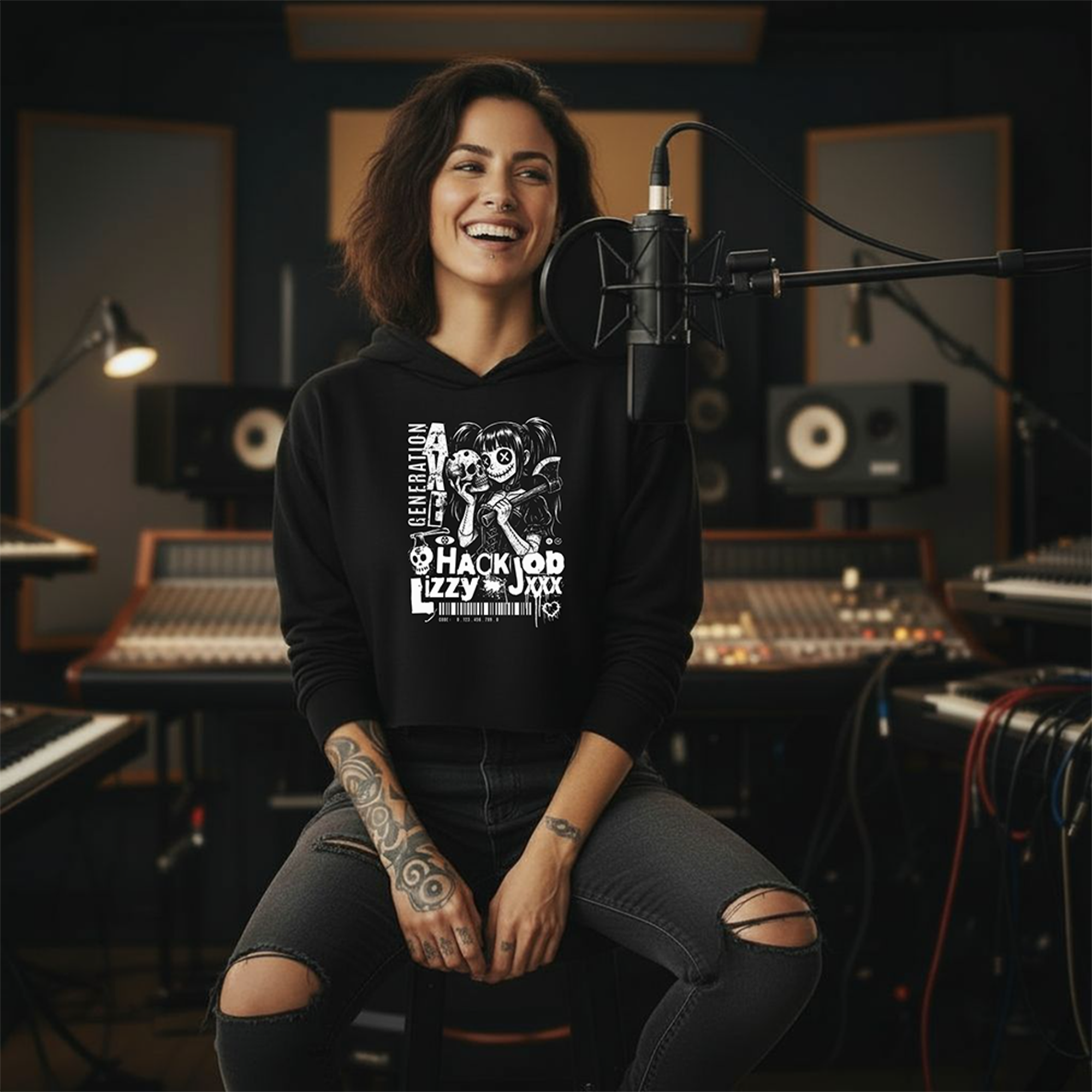 Women’s Crop Hoodie | Generation Axe | Hack Job Lizzy | Punk Goth Grunge Hoodie product thumbnail image Women’s Crop Hoodie | Generation Axe | Hack Job Lizzy | Punk Goth Grunge Hoodie product thumbnail image