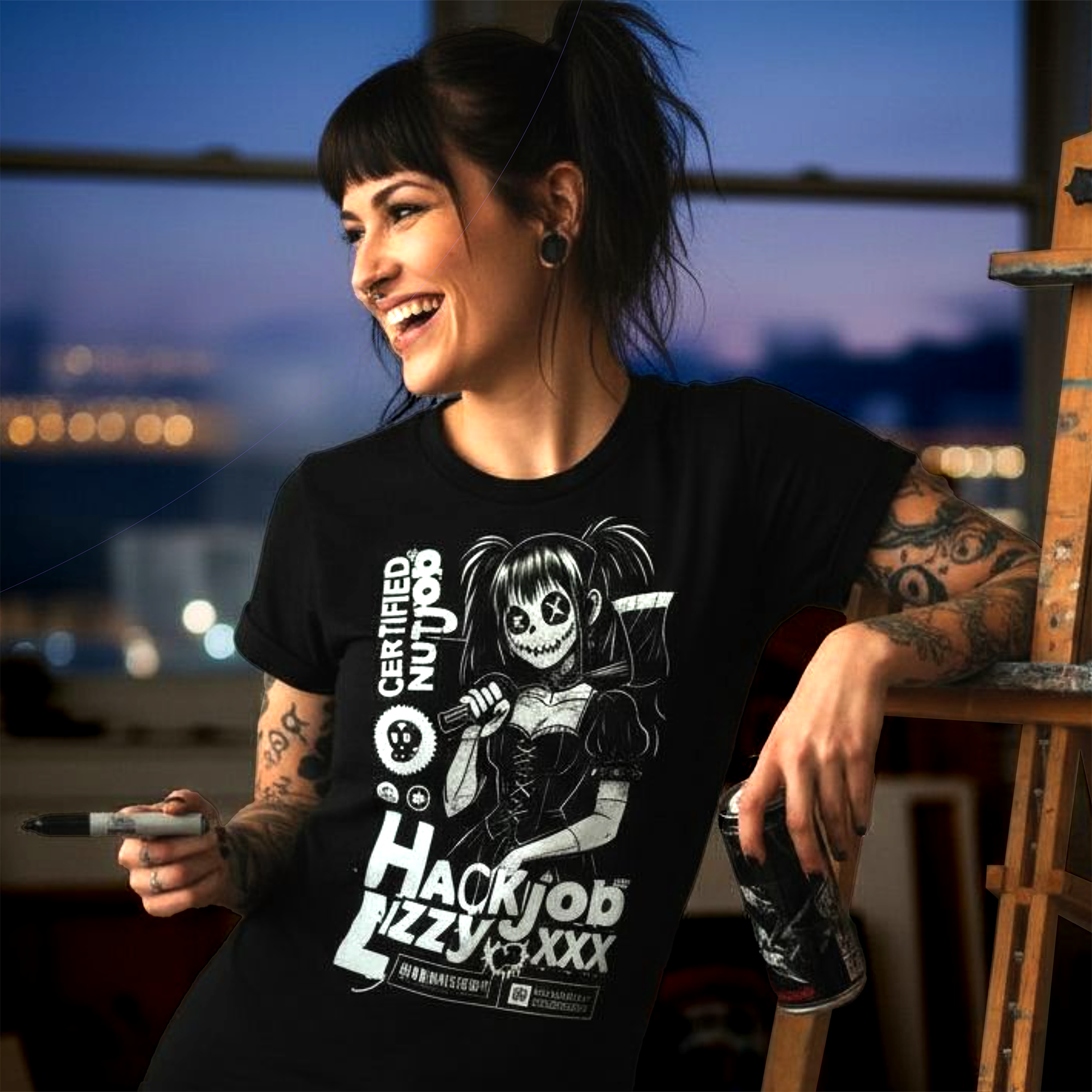 Women’s Favorite Tee | Hack Job Lizzy | Certified Nut Job | Punk Goth Halloween Shirt product thumbnail image Women’s Favorite Tee | Hack Job Lizzy | Certified Nut Job | Punk Goth Halloween Shirt product thumbnail image
