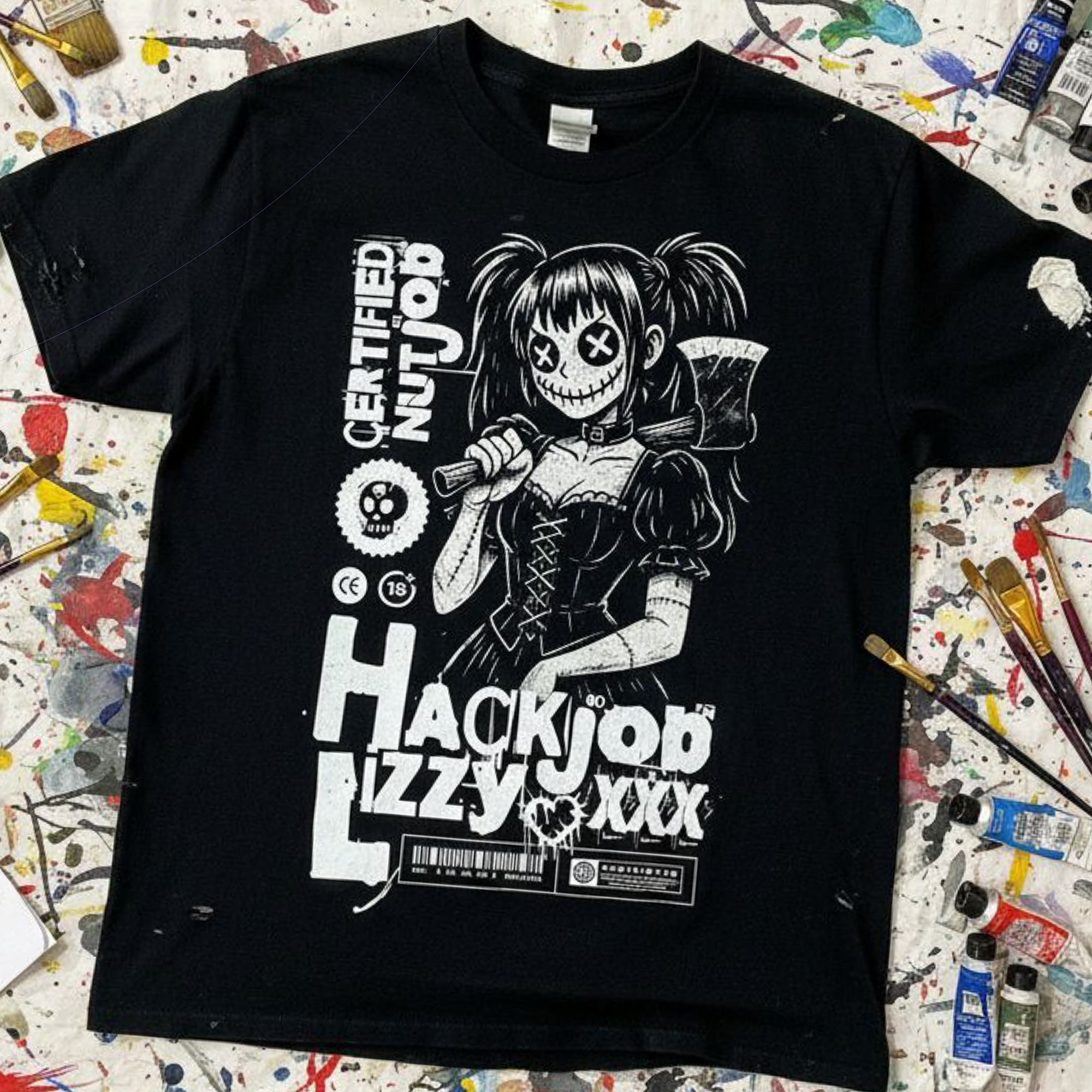 Women’s Favorite Tee | Hack Job Lizzy | Certified Nut Job | Punk Goth Halloween Shirt product thumbnail image Women’s Favorite Tee | Hack Job Lizzy | Certified Nut Job | Punk Goth Halloween Shirt product thumbnail image