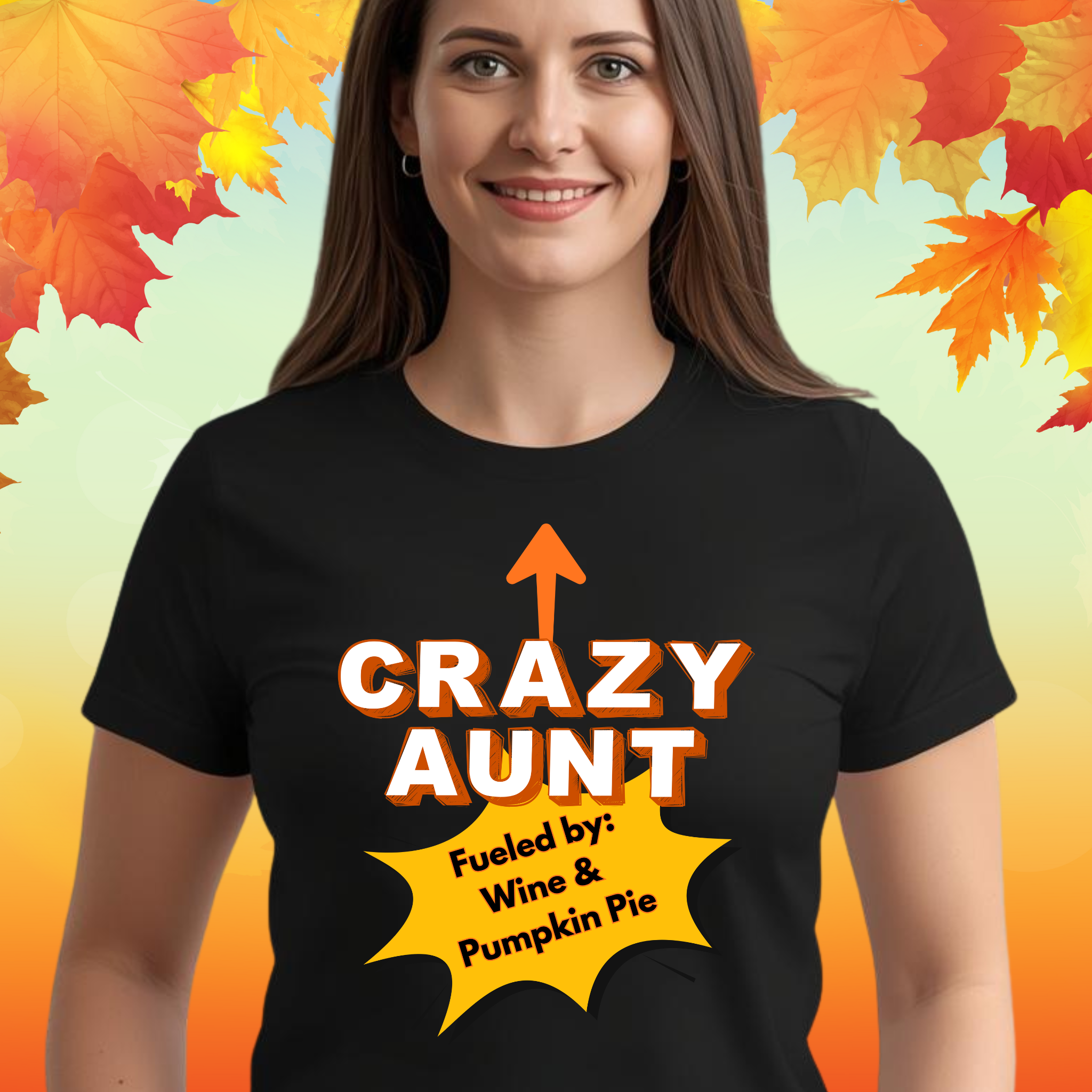 Crazy Aunt Fueled by Wine and Pumpkin Pie Thanksgiving T Shirt | Funny Turkey Day Drinking Shirt | Friendsgiving Party Graphic Tee product thumbnail image