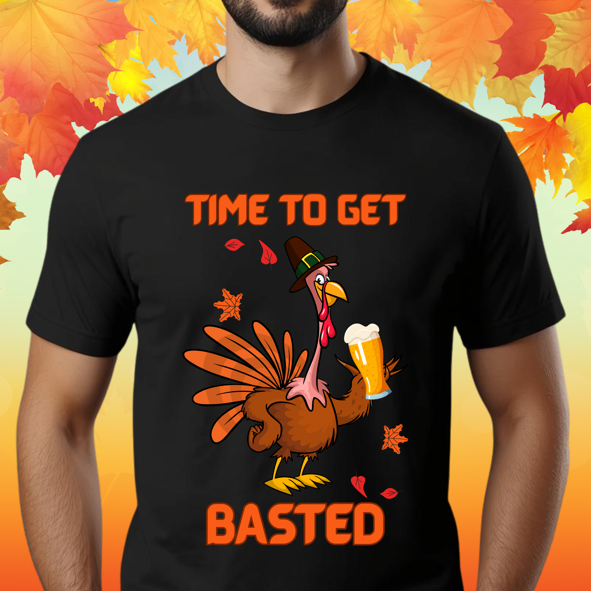 Time To Get Basted Thanksgiving T Shirt | Funny Turkey Day Drinking Shirt | Friendsgiving Party Graphic Tee product thumbnail image