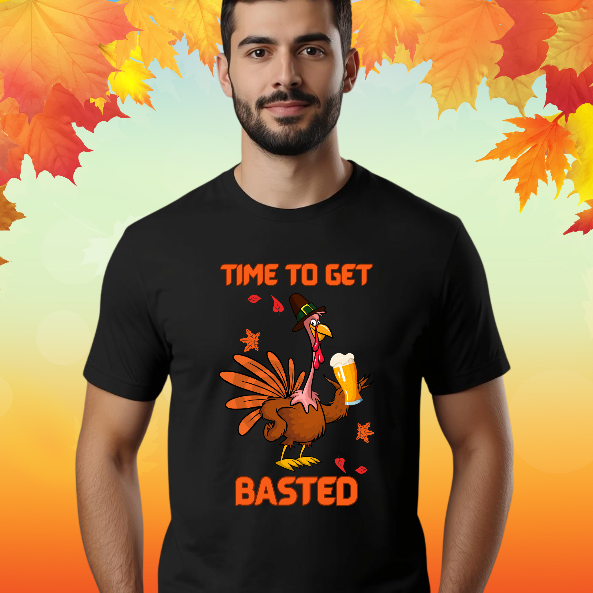 Time To Get Basted Thanksgiving T Shirt | Funny Turkey Day Drinking Shirt | Friendsgiving Party Graphic Tee product thumbnail image
