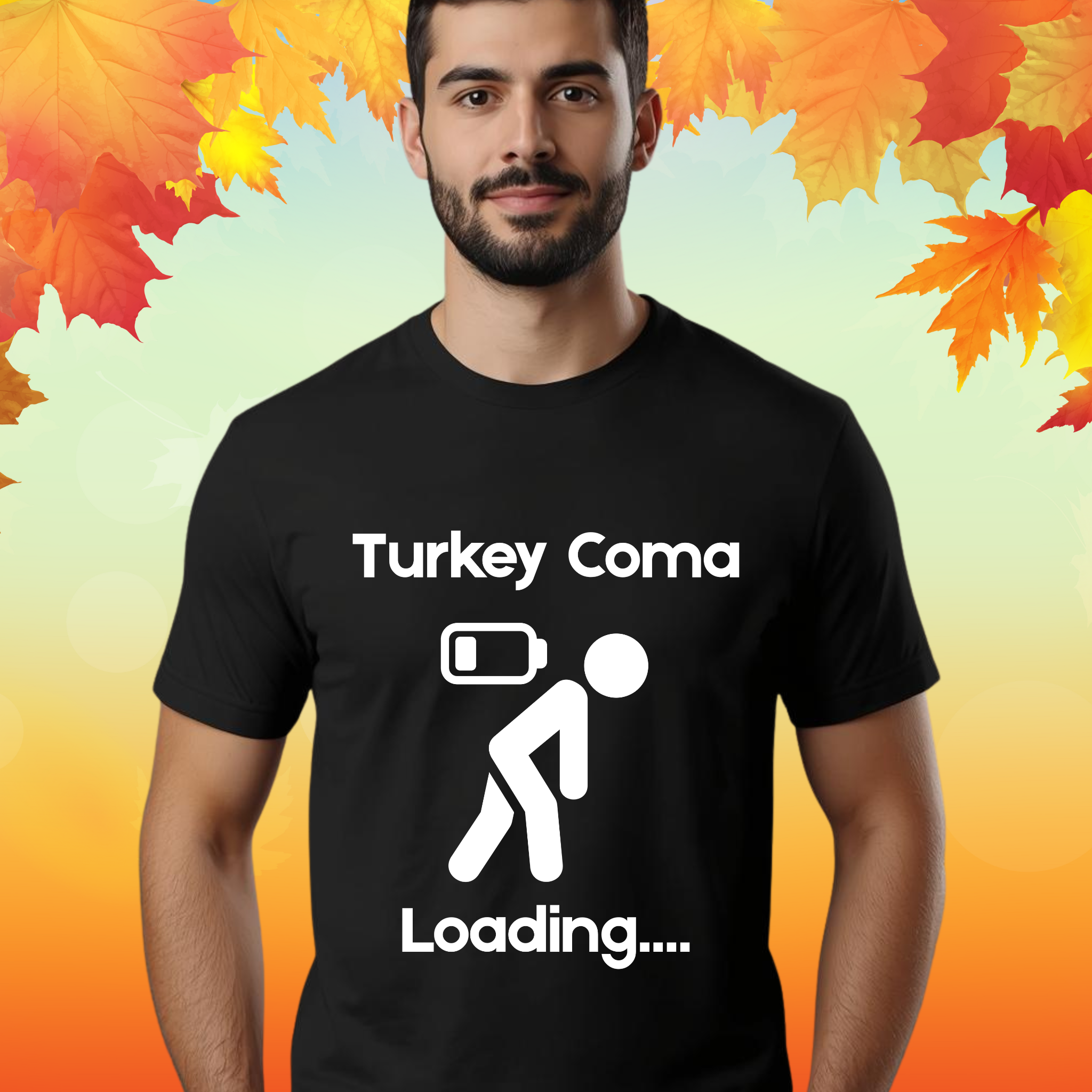 Turkey Coma Loading Thanksgiving T Shirt | Funny Turkey Day Drinking Shirt | Friendsgiving Party Graphic Tee product thumbnail image