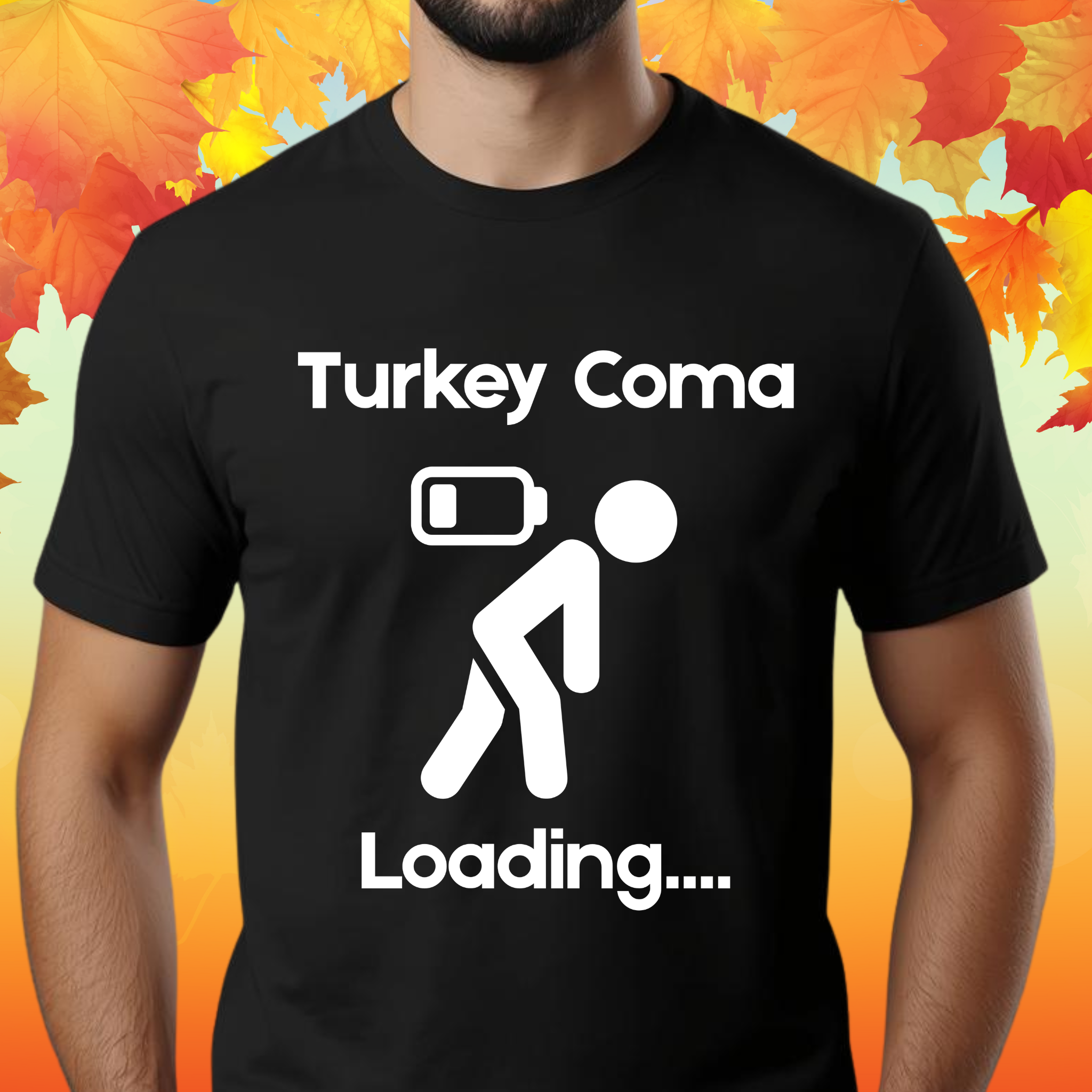 Turkey Coma Loading Thanksgiving T Shirt | Funny Turkey Day Drinking Shirt | Friendsgiving Party Graphic Tee product thumbnail image