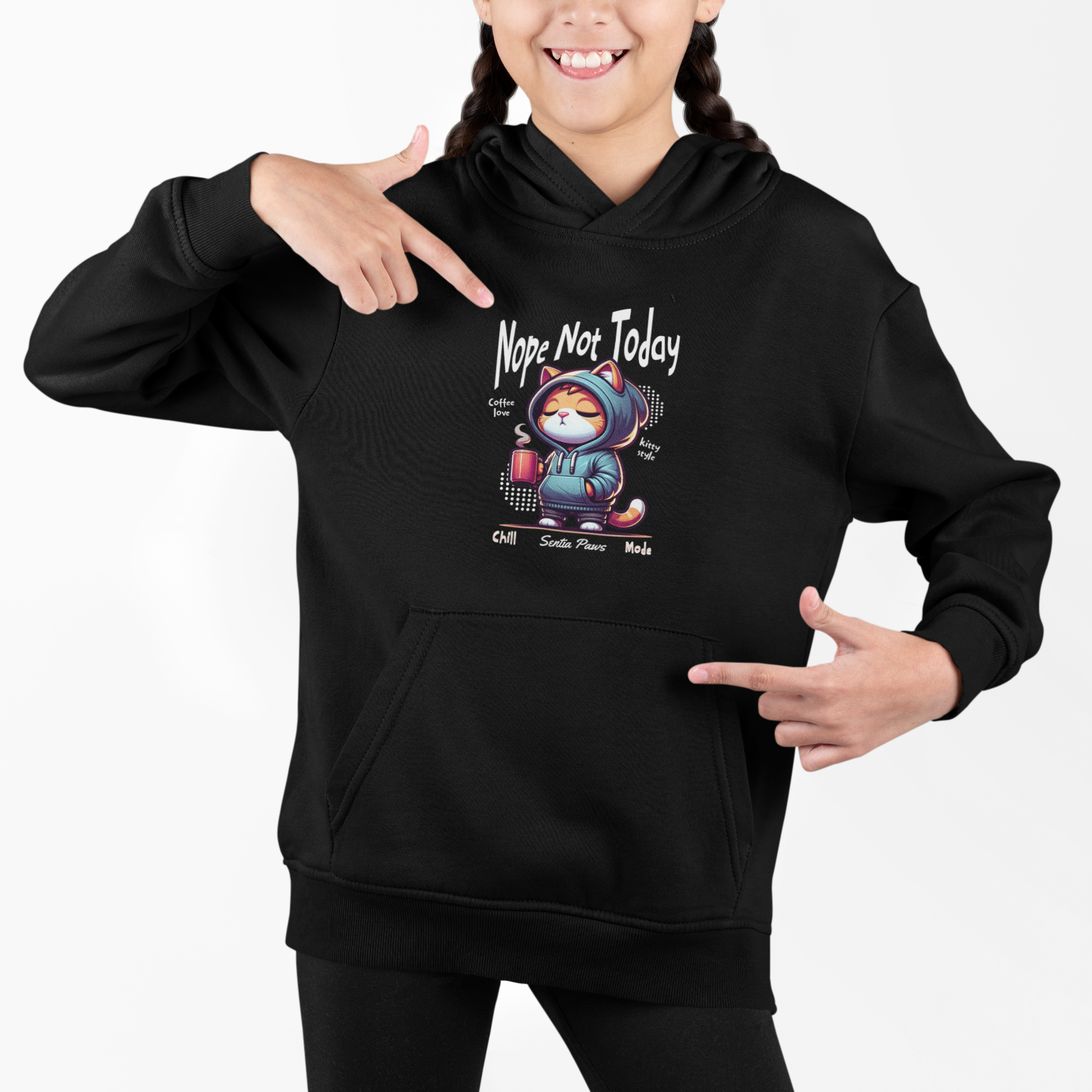 Youth Hooded Sweatshirt: "Nope Not Today" Cool Design, Fun Gift for Teens, Casual Wear, Everyday Comfort, Unique Layering Piece product thumbnail image