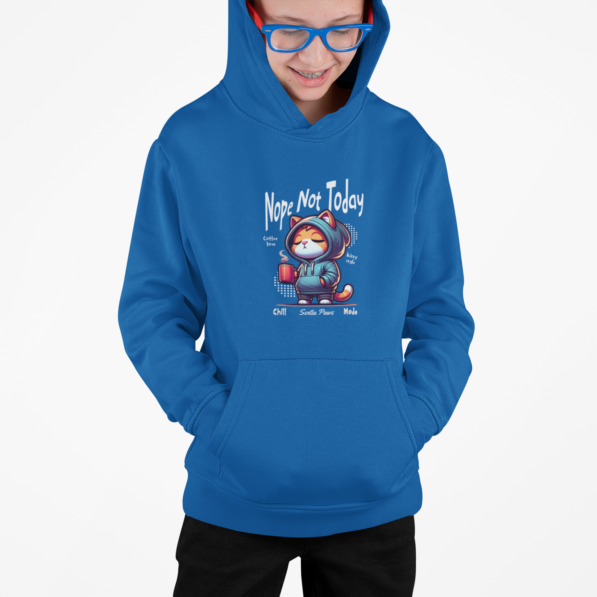 Youth Hooded Sweatshirt: "Nope Not Today" Cool Design, Fun Gift for Teens, Casual Wear, Everyday Comfort, Unique Layering Piece product thumbnail image