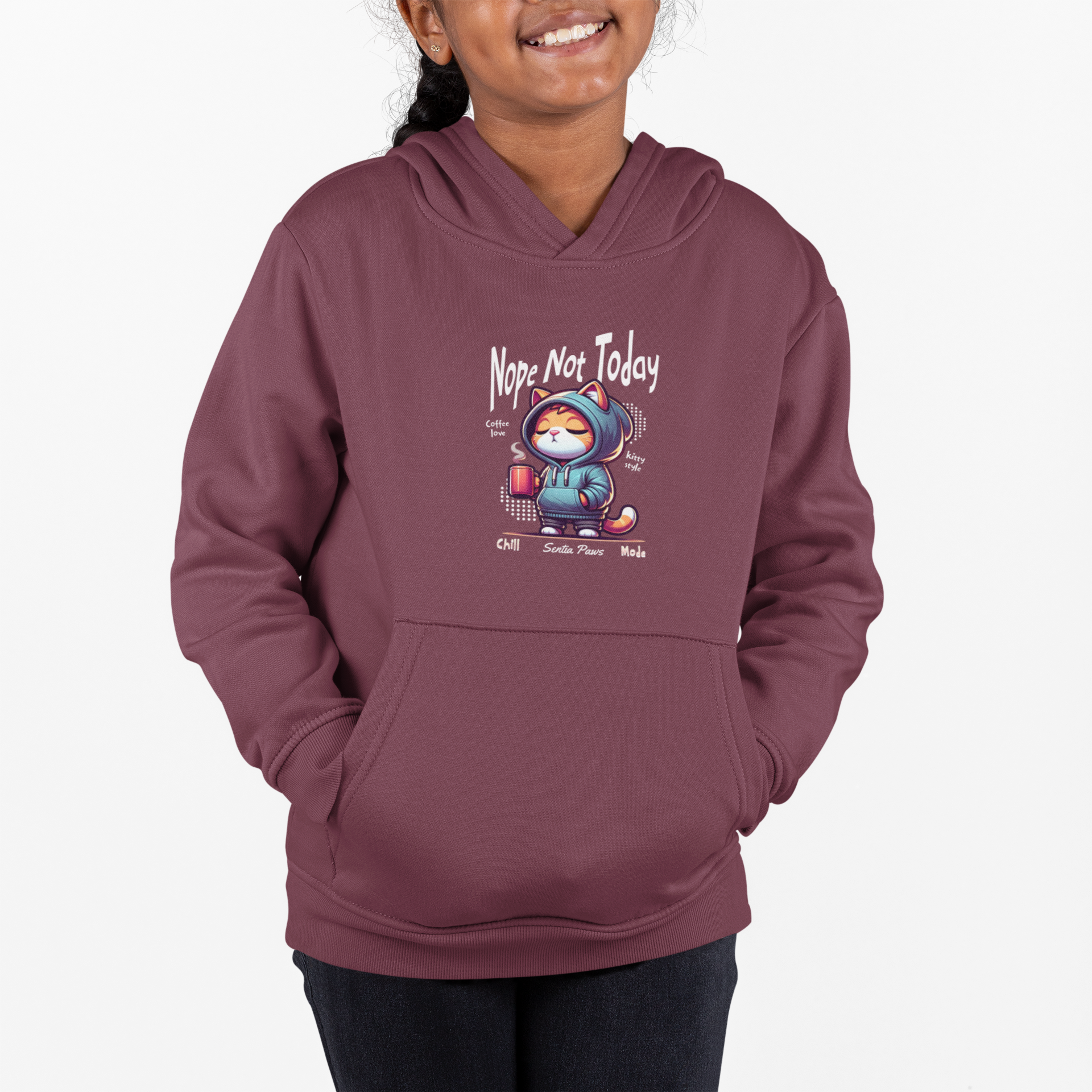 Youth Hooded Sweatshirt: "Nope Not Today" Cool Design, Fun Gift for Teens, Casual Wear, Everyday Comfort, Unique Layering Piece product thumbnail image