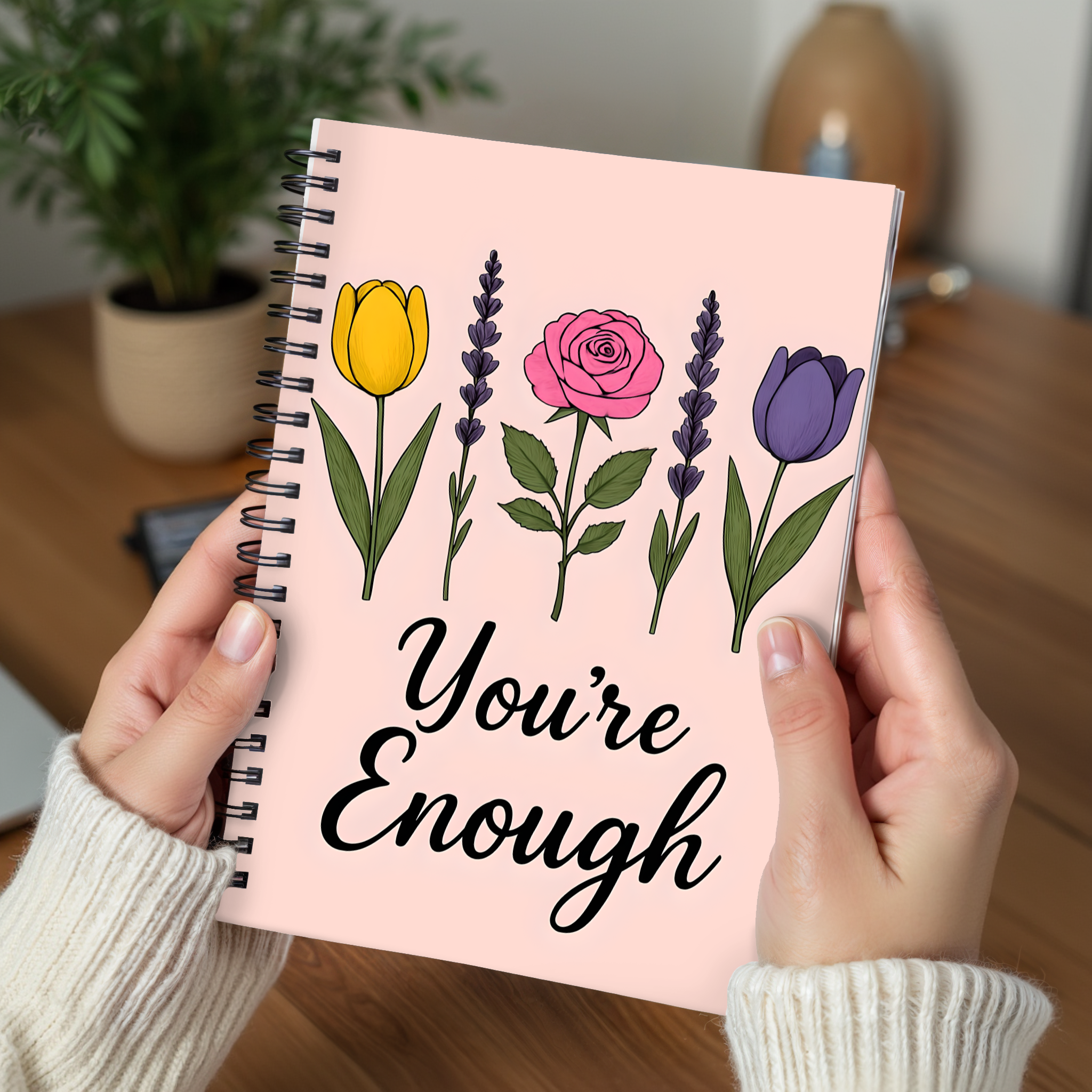 Floral Affirmation Spiral Notebook - You're Enough, Inspirational Journal, Positive Quotes, Self-Care Gift, Flower Design product thumbnail image
