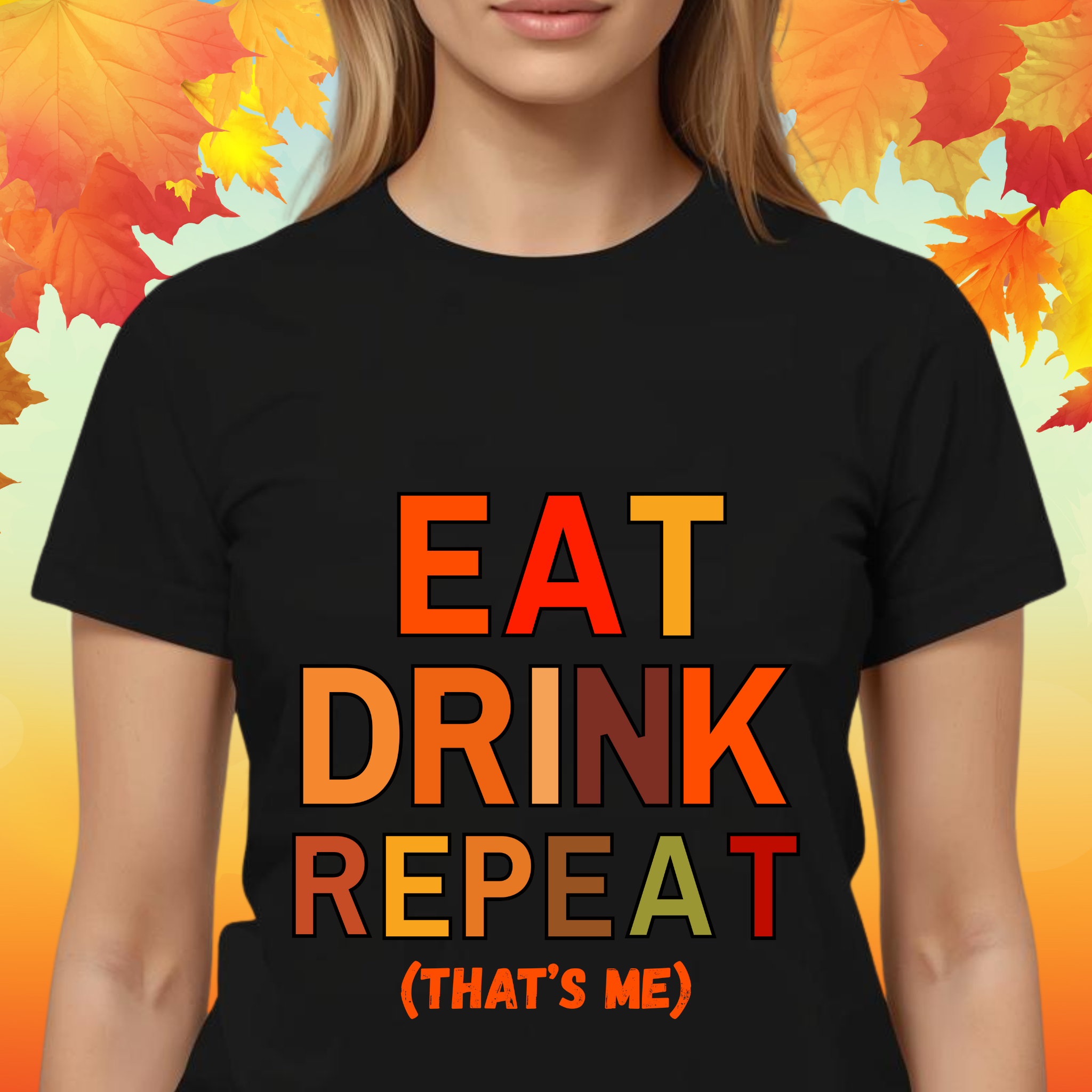Eat, Drink, Repeat Thanksgiving T Shirt | Funny Turkey Day Drinking Shirt | Friendsgiving Party Graphic Tee product thumbnail image