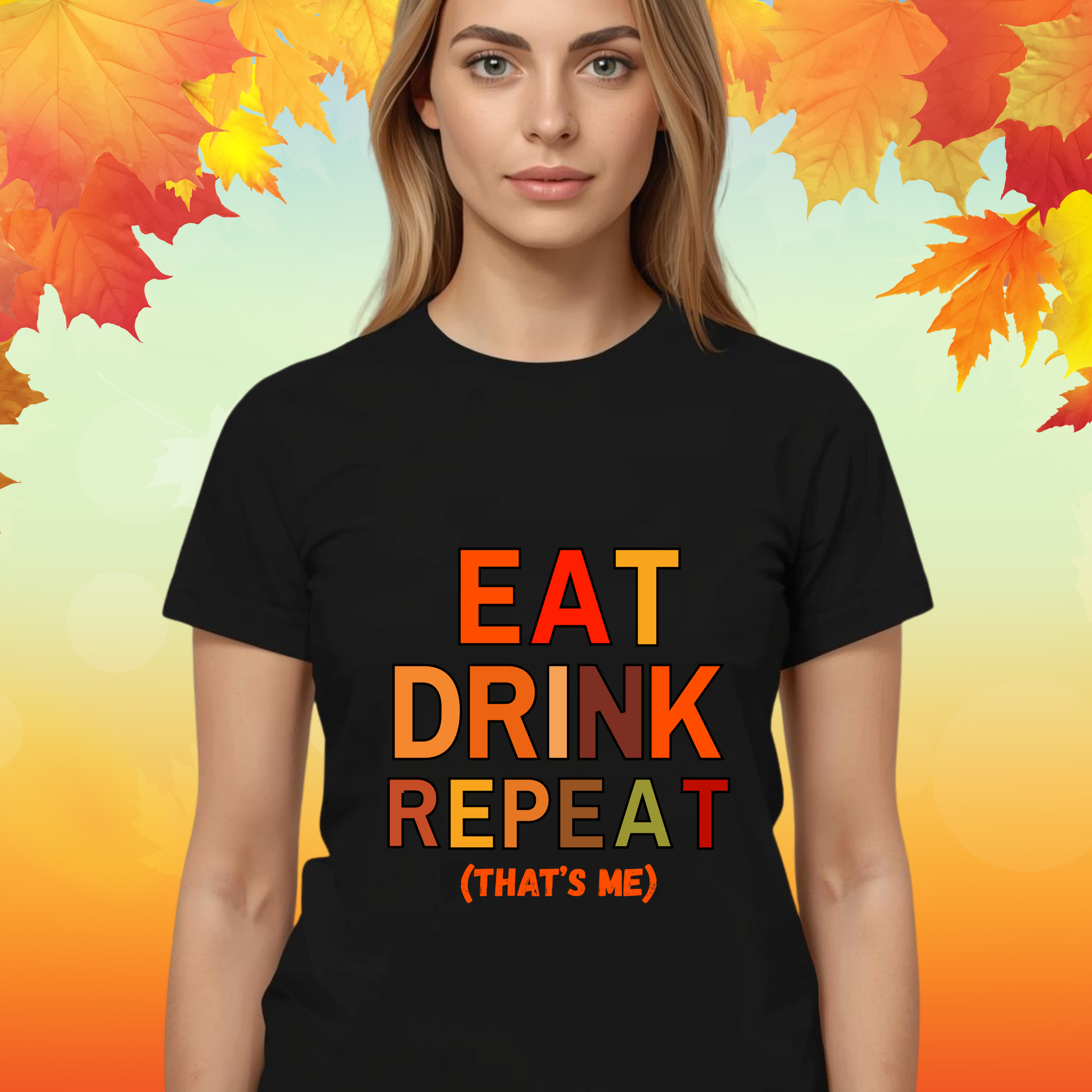 Eat, Drink, Repeat Thanksgiving T Shirt | Funny Turkey Day Drinking Shirt | Friendsgiving Party Graphic Tee product thumbnail image