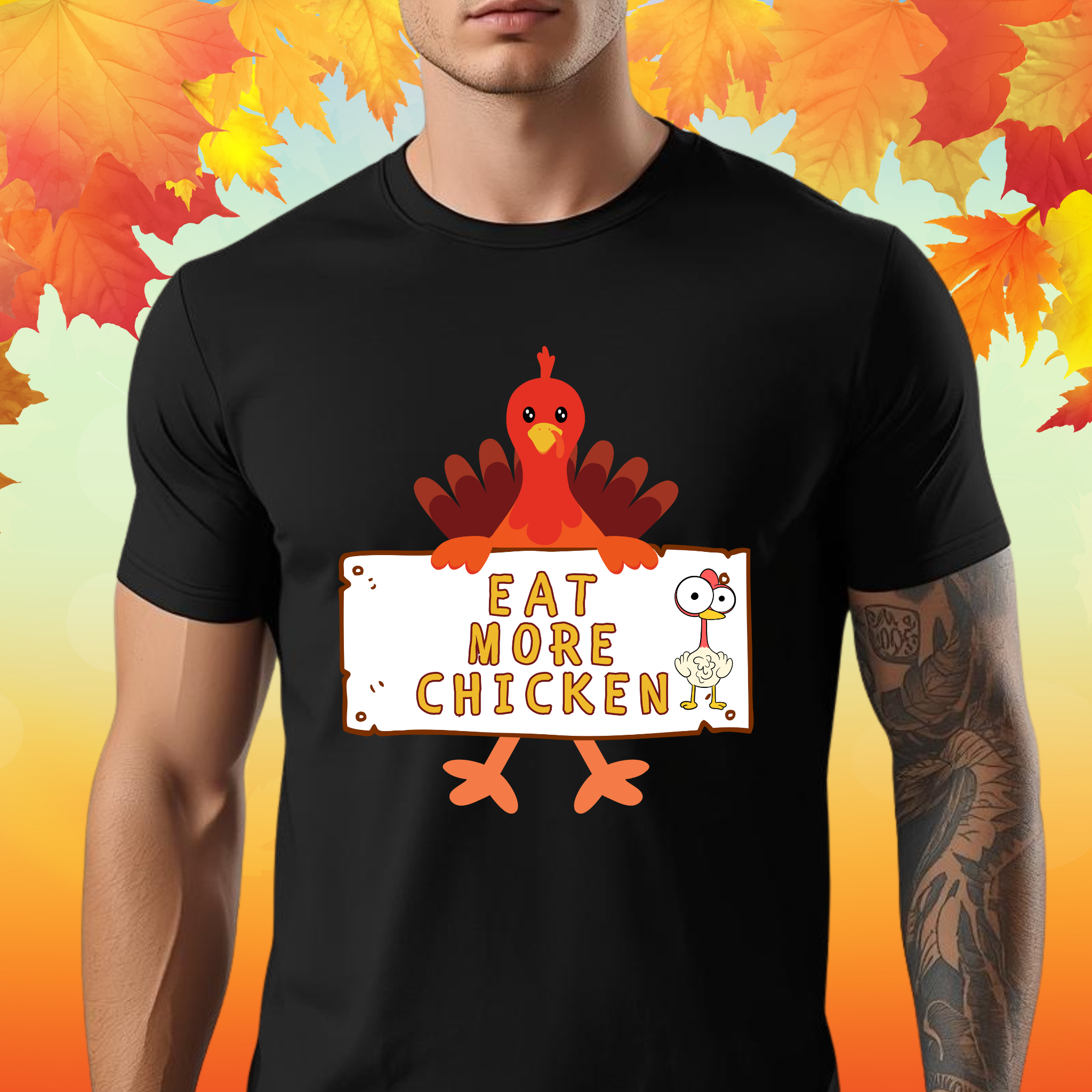 Eat More Chicken Thanksgiving T Shirt | Funny Turkey Day Drinking Shirt | Friendsgiving Party Graphic Tee product thumbnail image