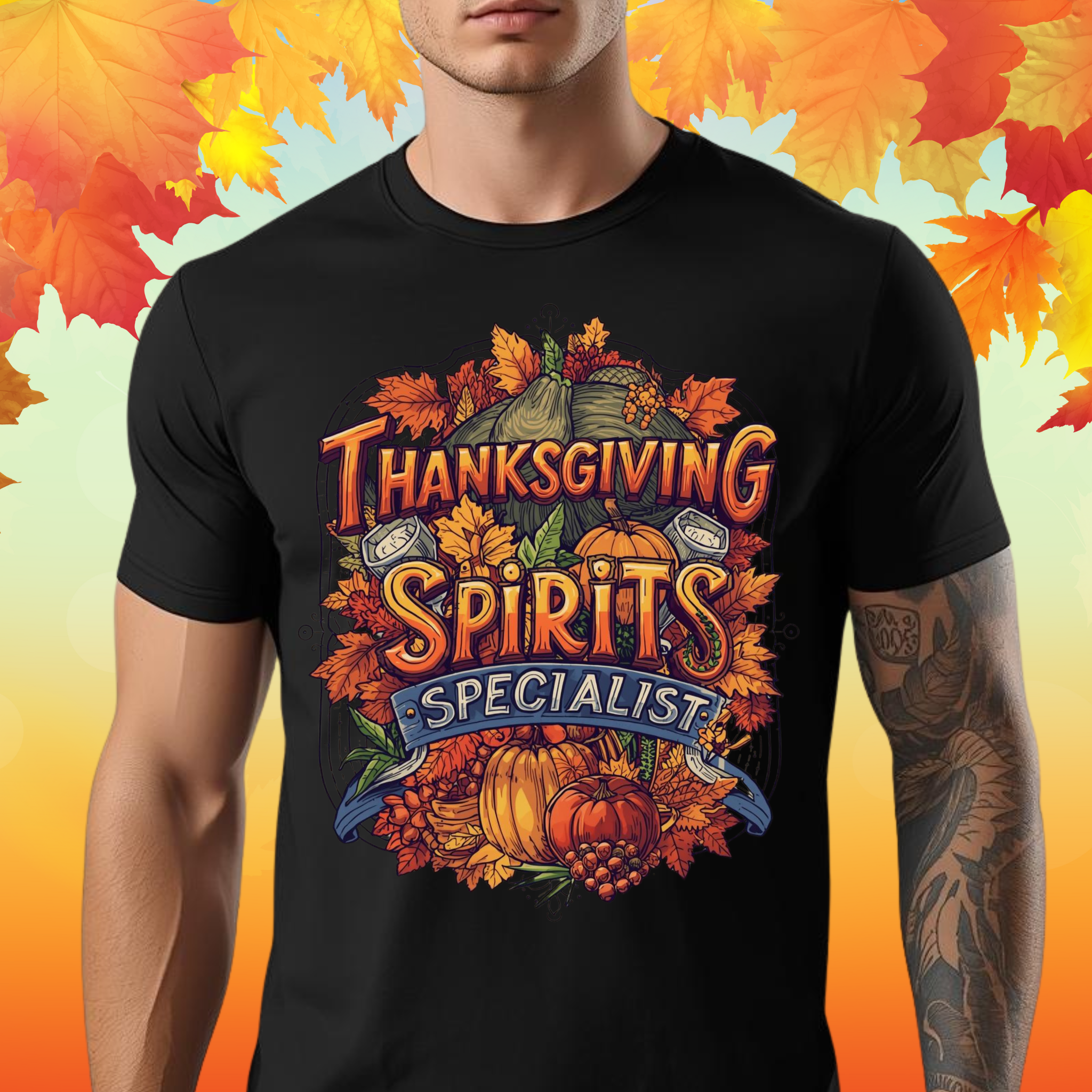 Thanksgiving Spirits Specialist Thanksgiving T Shirt | Funny Turkey Day Drinking Shirt | Friendsgiving Party Graphic Tee product thumbnail image