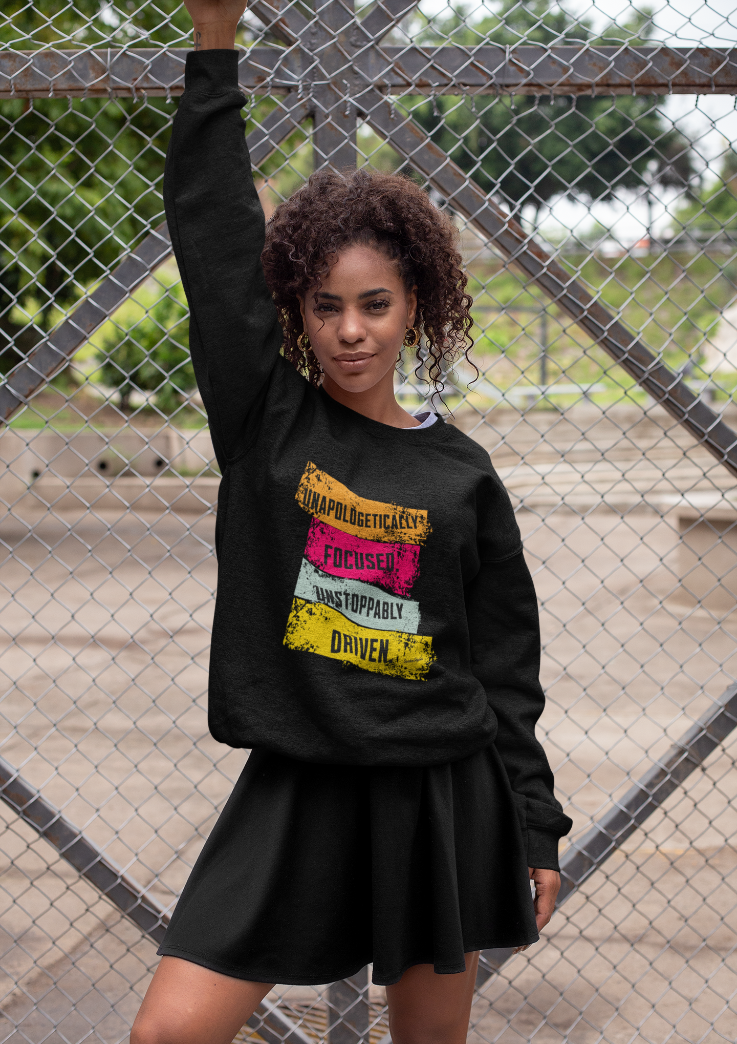 Unapologetically Focused. Unstoppably Driven. Crewneck Sweatshirt for Motivation, Inspirational Gift, Cozy Wear, Everyday Style, Self-Motivation Apparel