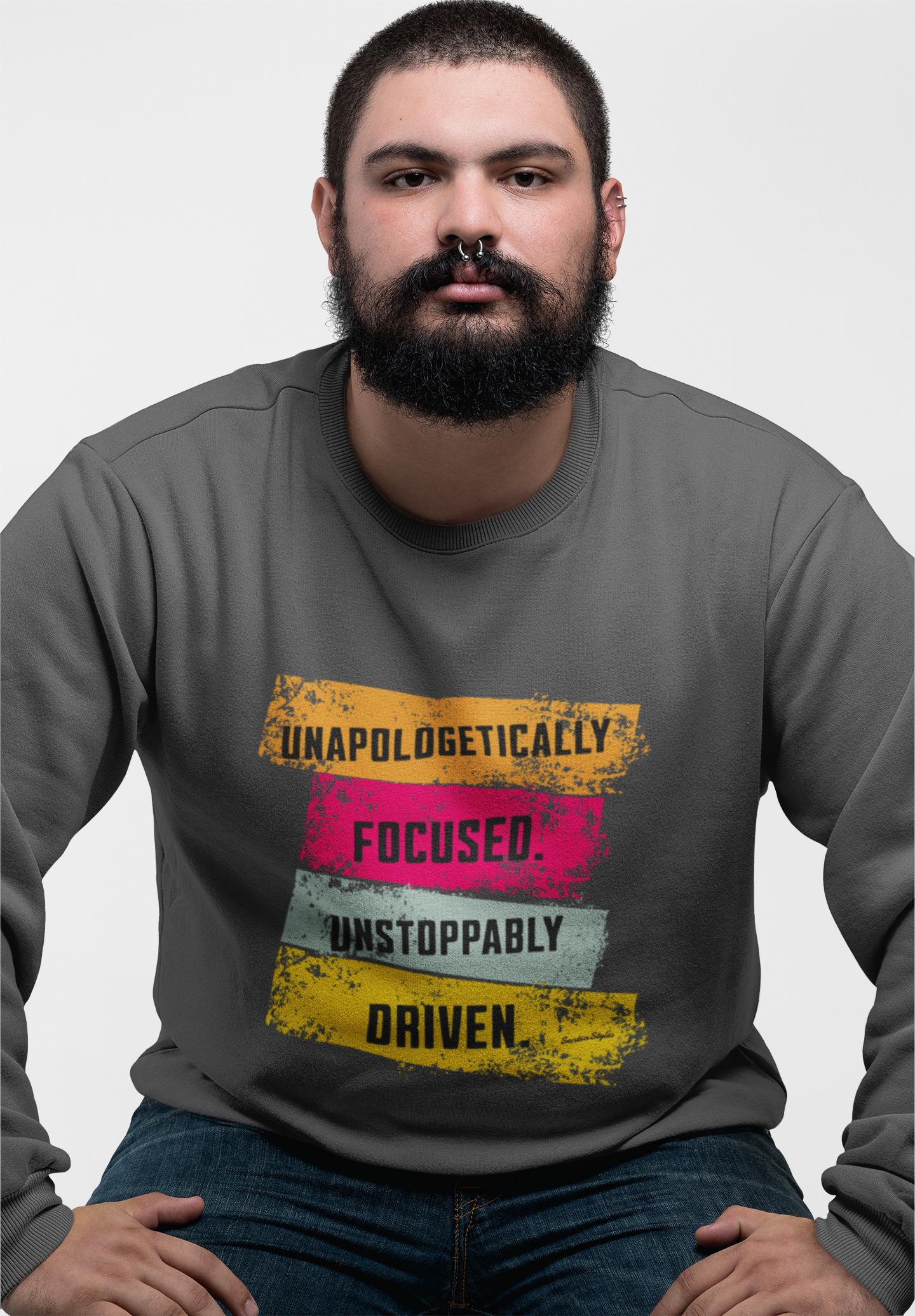 Unapologetically Focused. Unstoppably Driven. Crewneck Sweatshirt for Motivation, Inspirational Gift, Cozy Wear, Everyday Style, Self-Motivation Apparel product thumbnail image