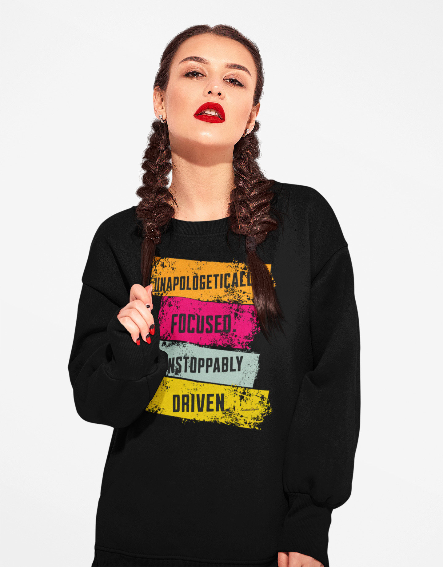 Unapologetically Focused. Unstoppably Driven. Crewneck Sweatshirt for Motivation, Inspirational Gift, Cozy Wear, Everyday Style, Self-Motivation Apparel product thumbnail image