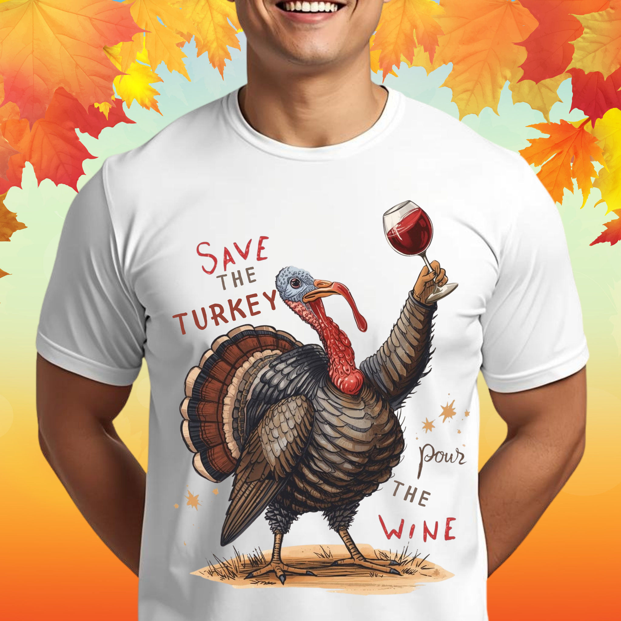 Save the Turkey Pour the Wine Funny Thanksgiving Shirt, Unisex T-Shirt, Holiday Gift, Fall Apparel, Casual Wear product thumbnail image