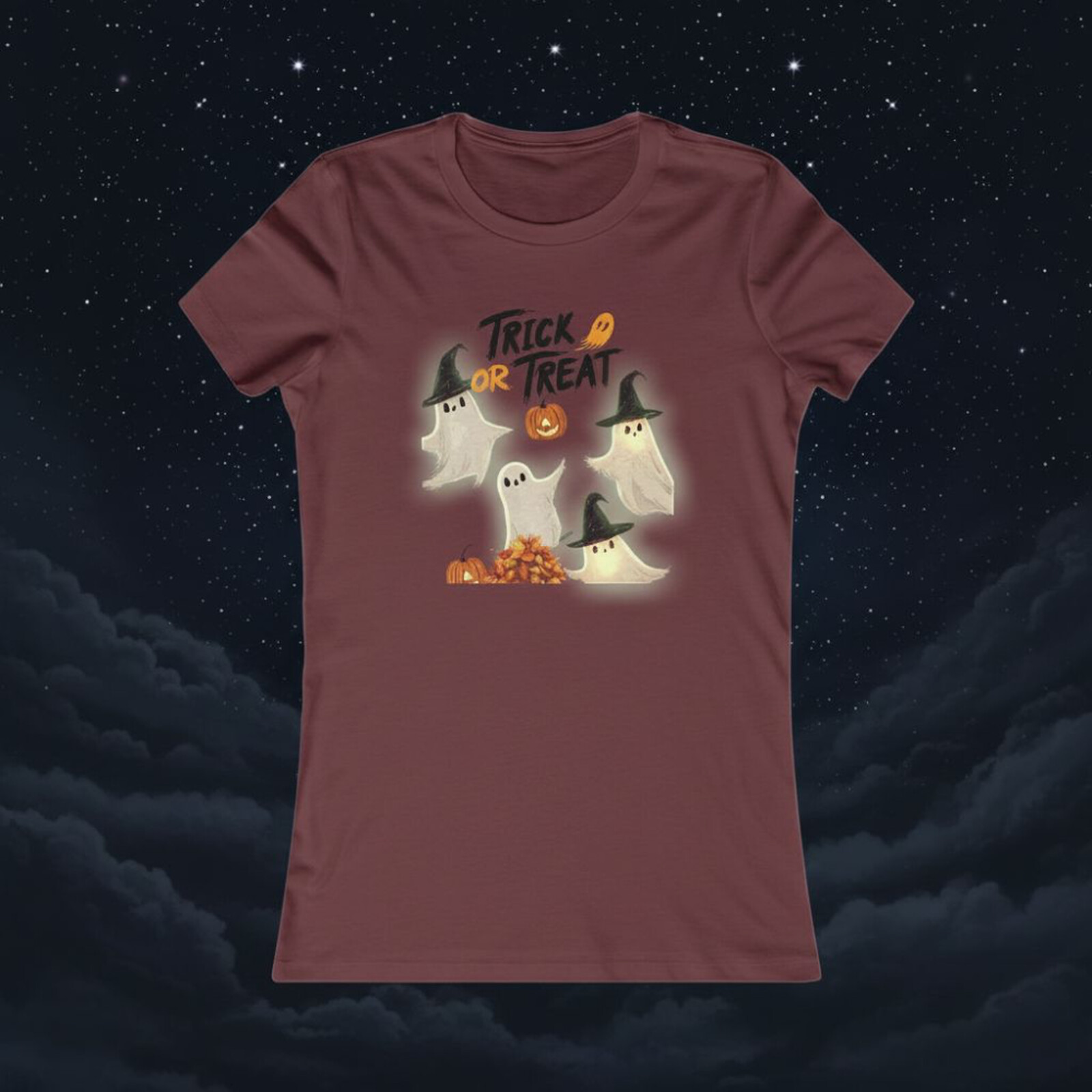 Cute Halloween Women's Tee, Trick or Treat Shirt, Ghost Graphic T-Shirt, Fall Apparel, Spooky Season Fashion product thumbnail image