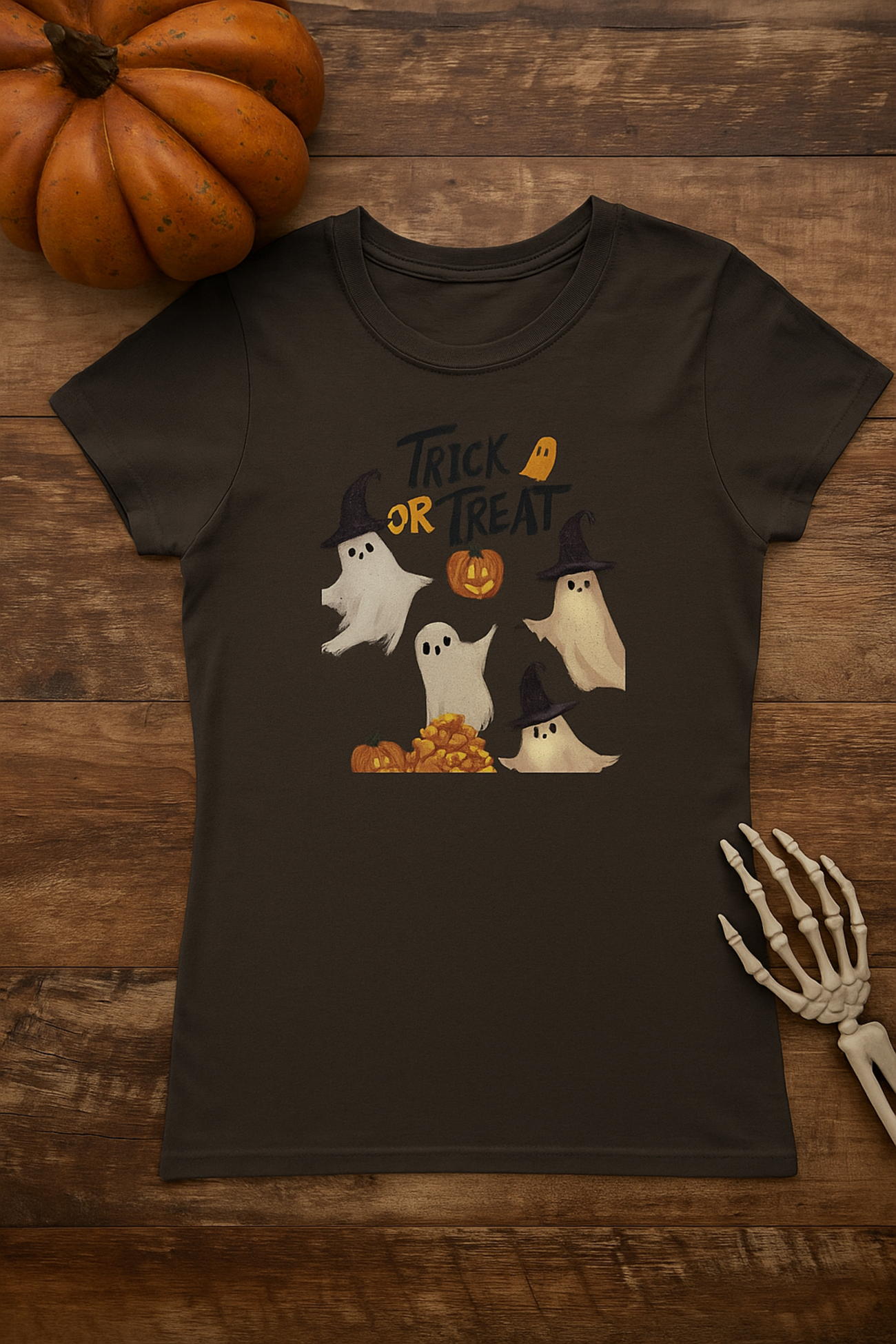 Cute Halloween Women's Tee, Trick or Treat Shirt, Ghost Graphic T-Shirt, Fall Apparel, Spooky Season Fashion product thumbnail image Cute Halloween Women's Tee, Trick or Treat Shirt, Ghost Graphic T-Shirt, Fall Apparel, Spooky Season Fashion product thumbnail image